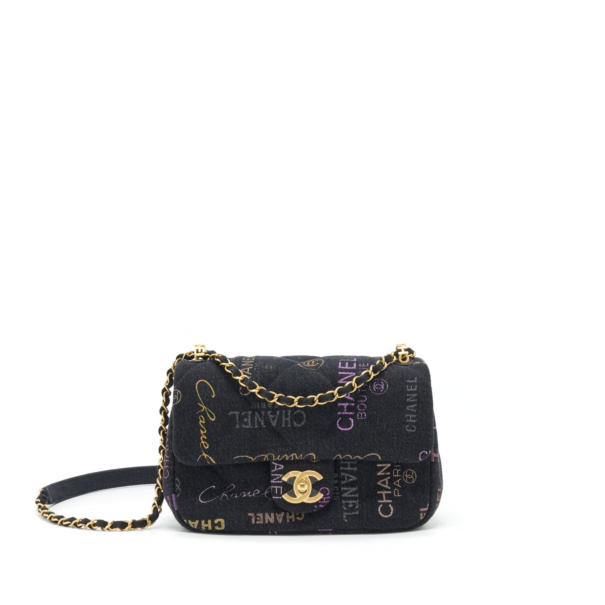 Chanel 22P Flap 23cm Denim GHW Microchip Black Small Shoulder Bag