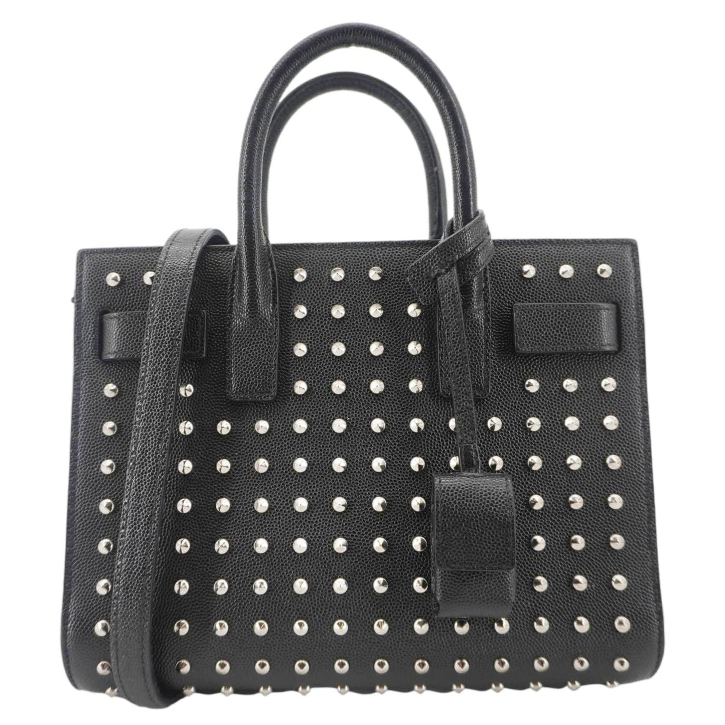 YSL Saint Laurent Yves Studded Sac De Jour Shoulder Bag Leather Black
