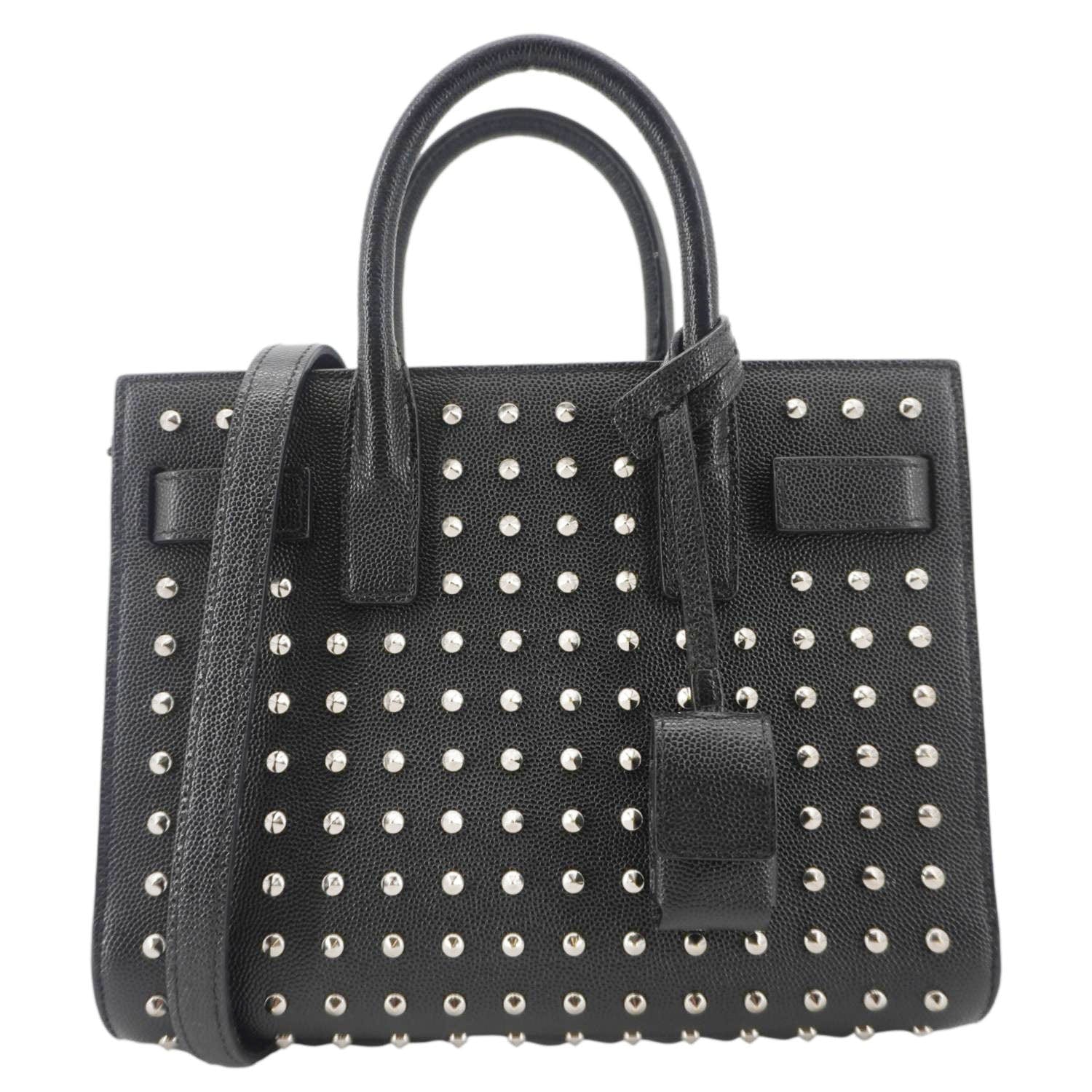 YSL Saint Laurent Yves Studded Sac De Jour Shoulder Bag Leather Black