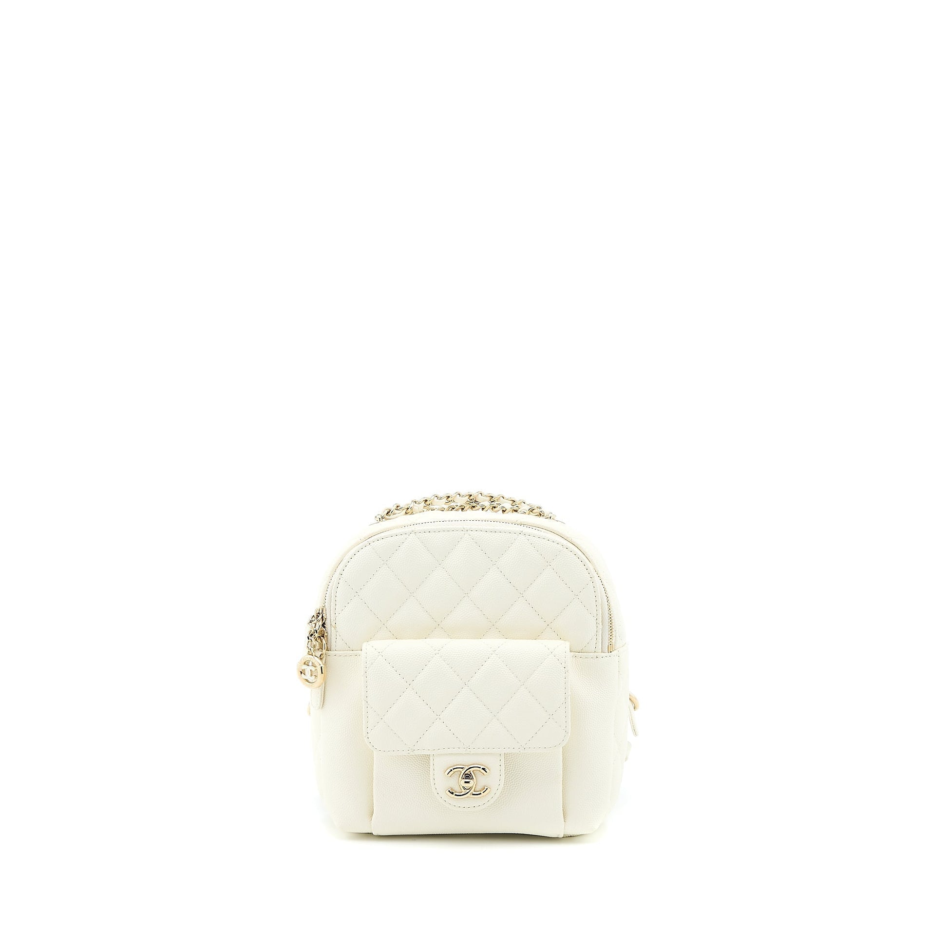 Chanel Quilted CC Day Backpack Caviar LGHW White