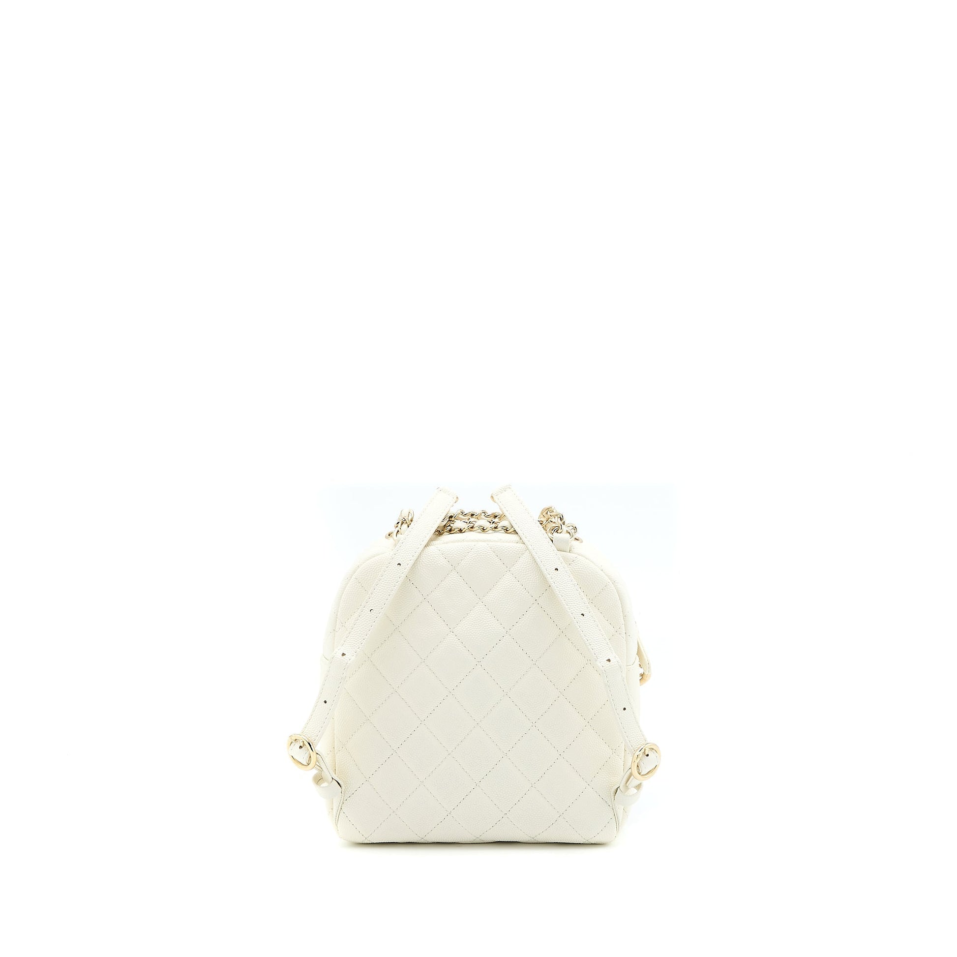 Chanel Quilted CC Day Backpack Caviar LGHW White