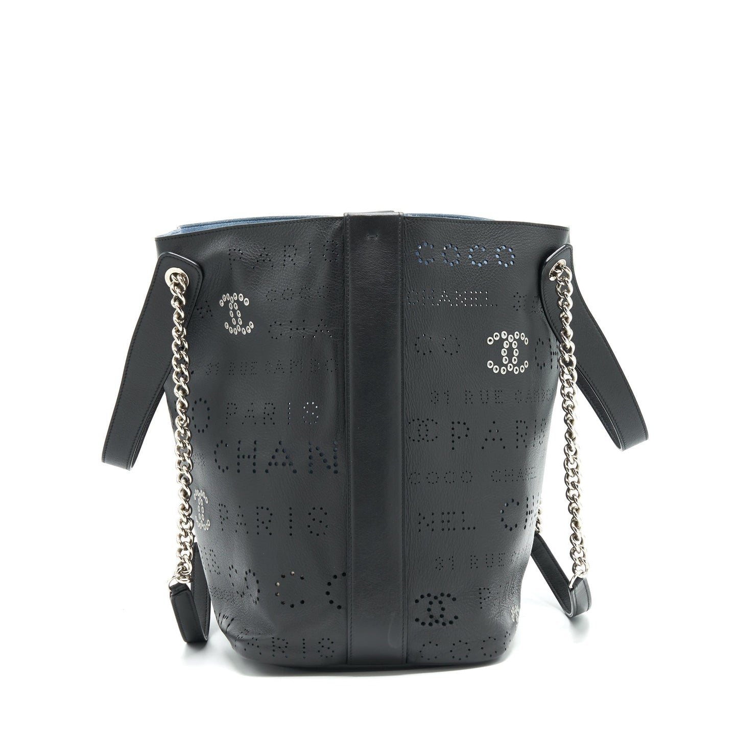 Chanel Eyelet Logo Calfskin SHW Black Blue Tote Bag