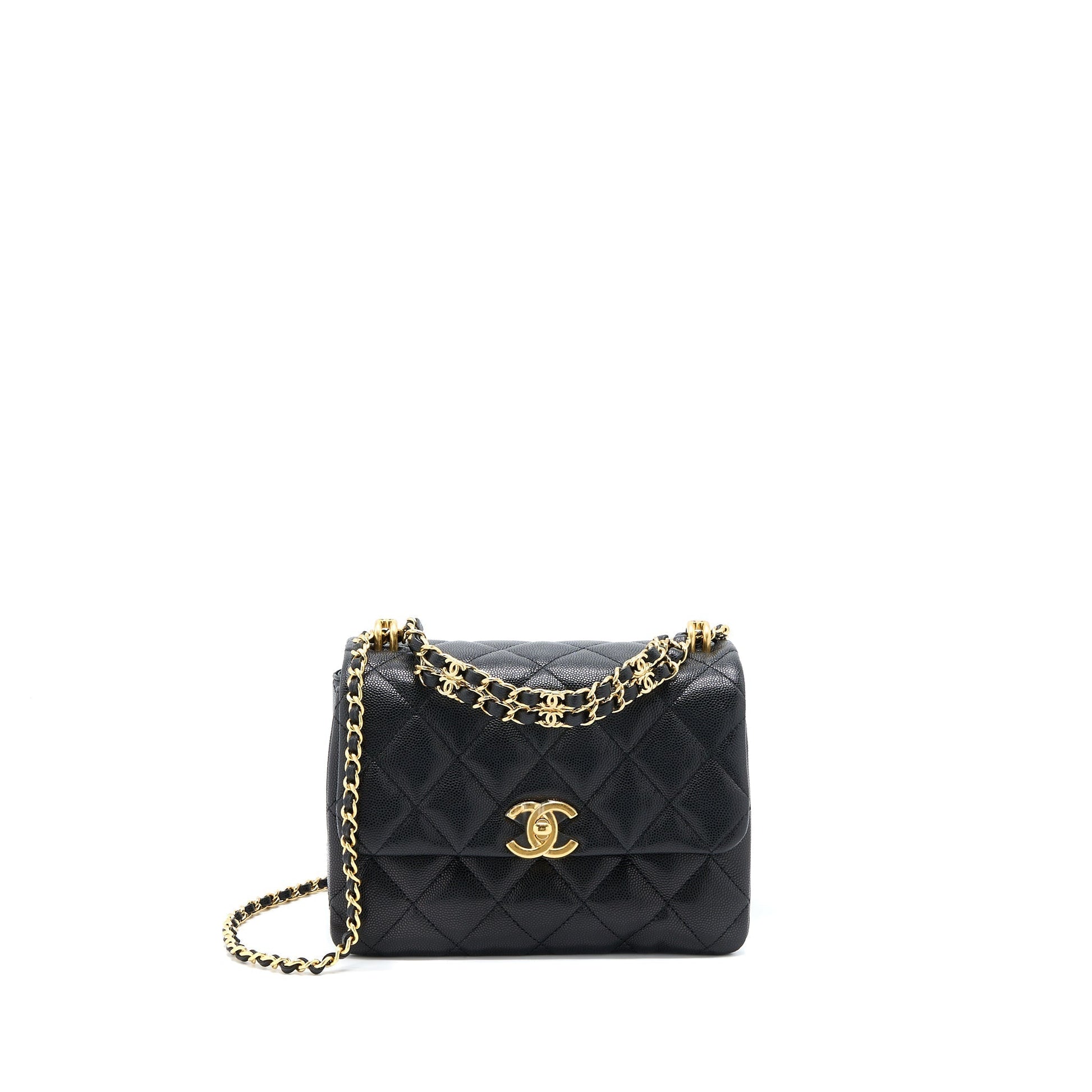Chanel 22K Coco Caviar GHW Microchip Black Leather Handbag