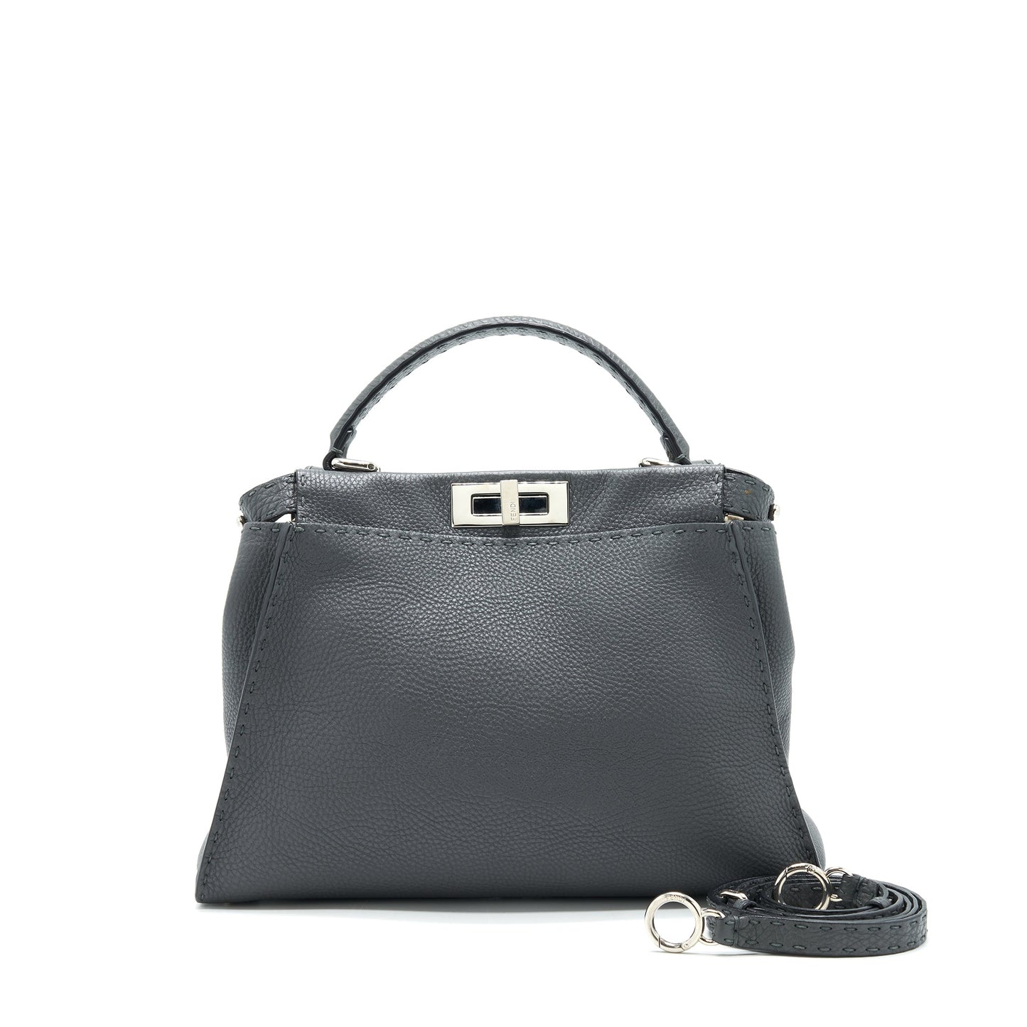 Fendi Grained Calfskin Peekaboo Tote Purse Dark Grey Gray Medium Tote Bag