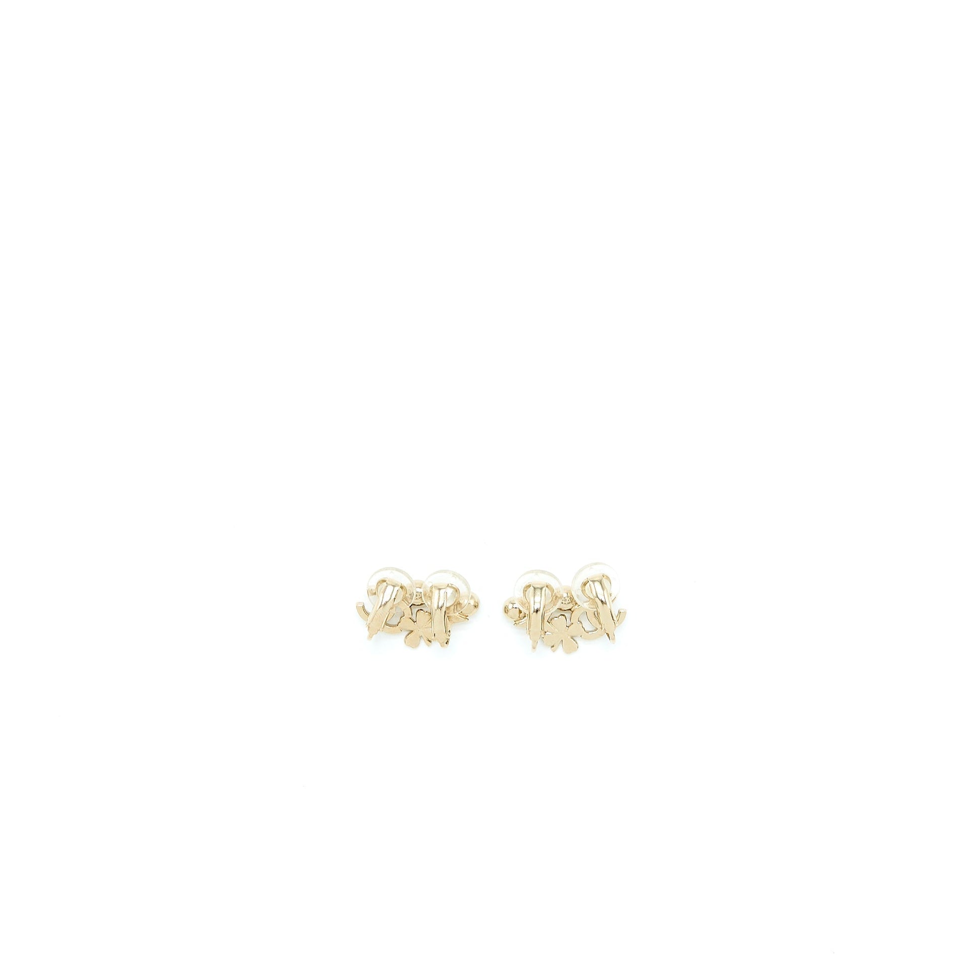 Chanel CC Logo Flower Ear Clip Crystal Gold Handbag