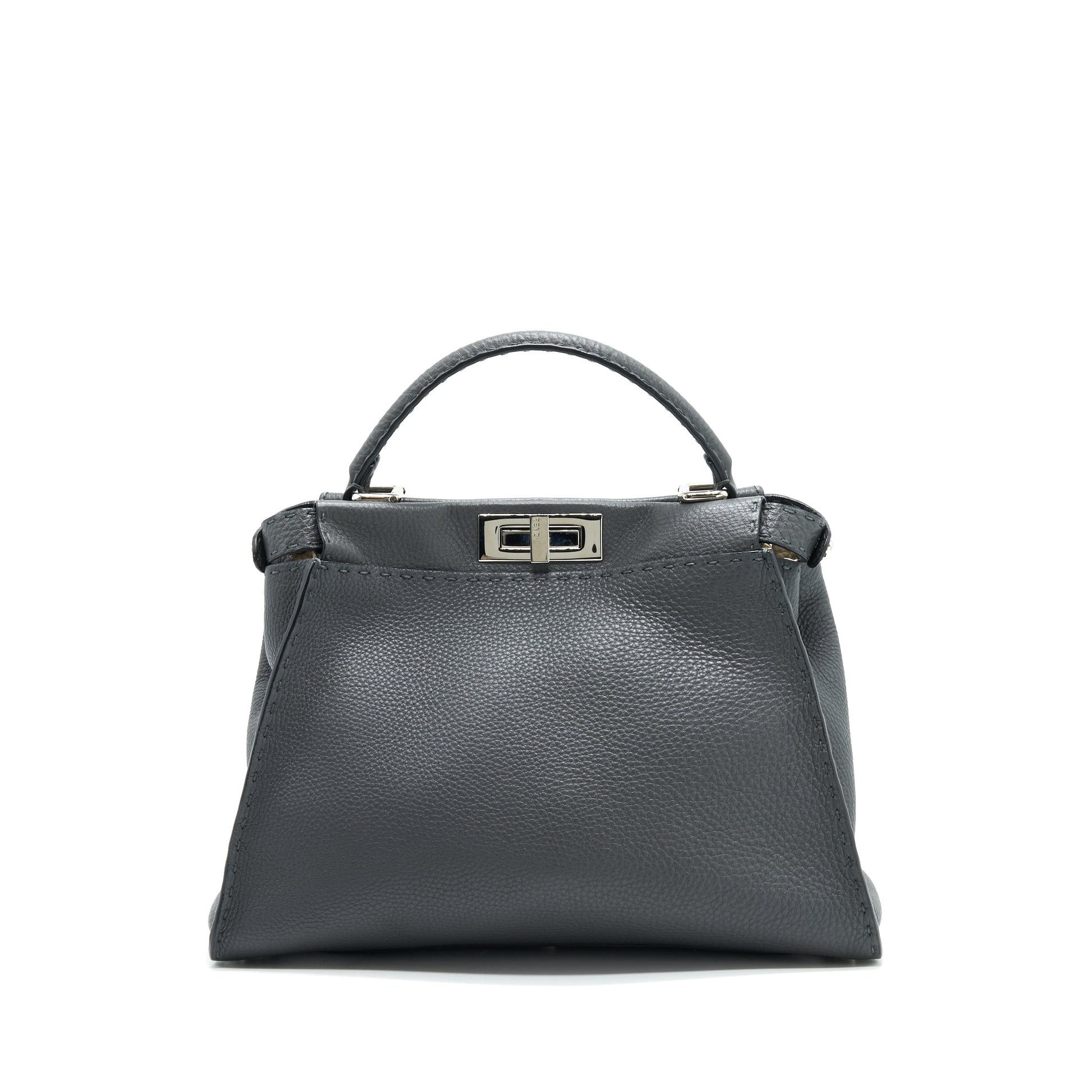Fendi Grained Calfskin Peekaboo Tote Purse Dark Grey Gray Medium Tote Bag