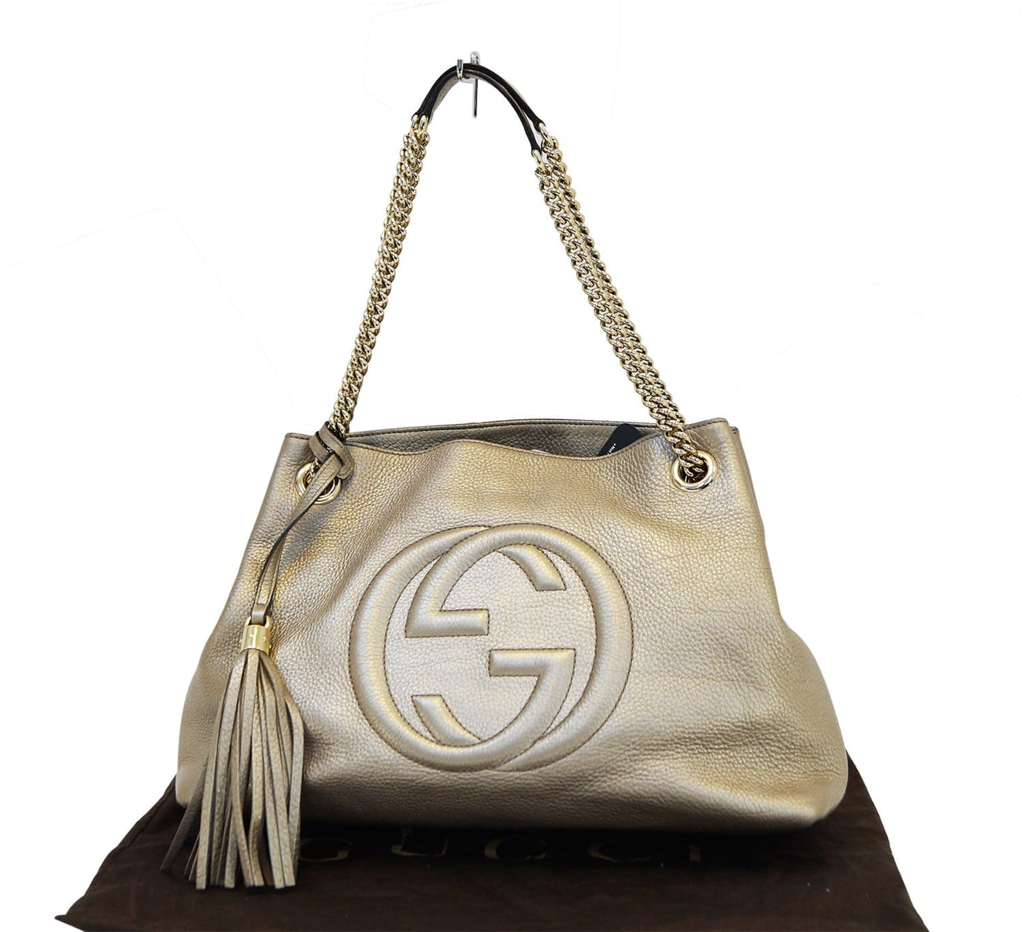 Gucci Pebbled Soho Tote Bag Leather Gold