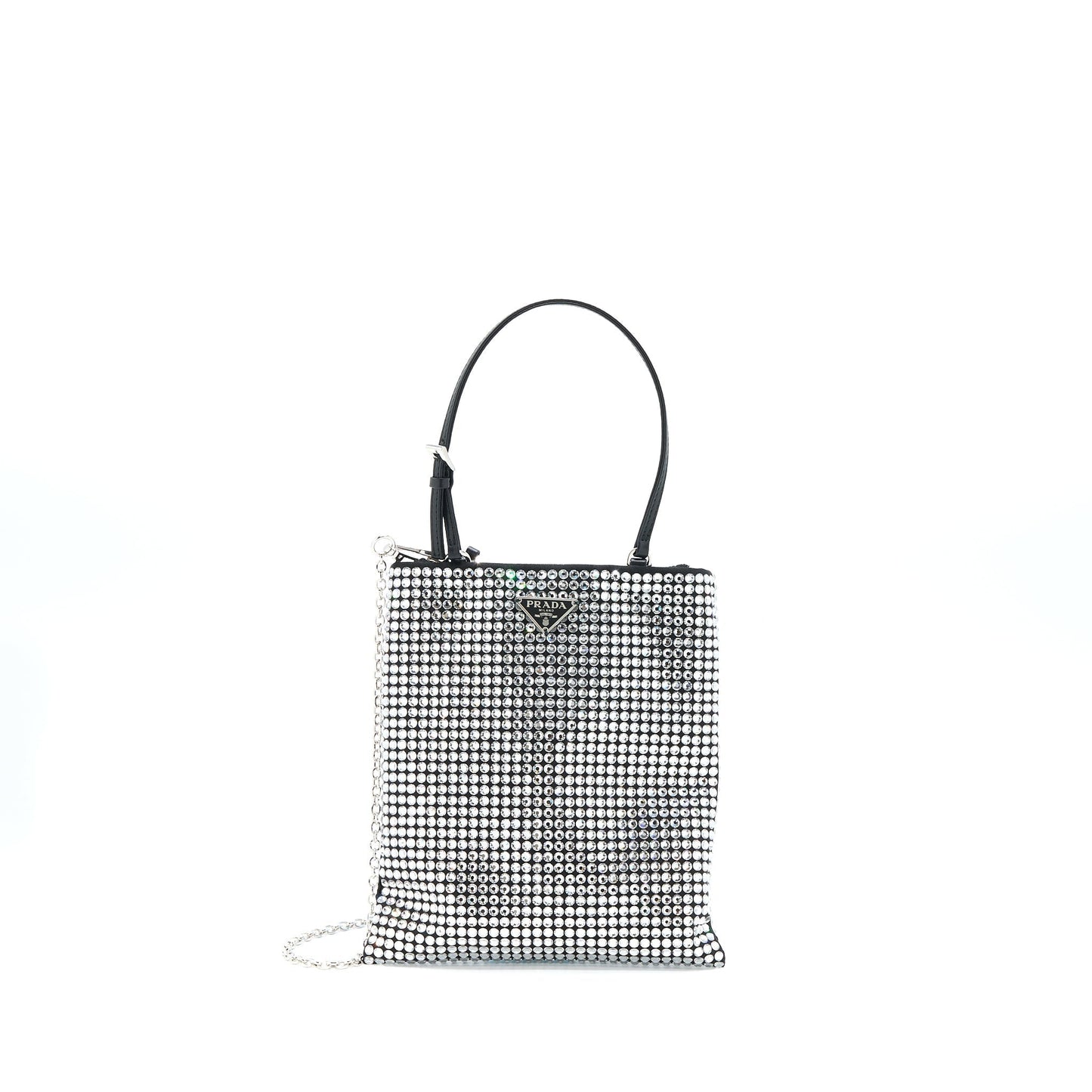 Prada Crystal Handbag With Crystal Satin Black Travel Bag