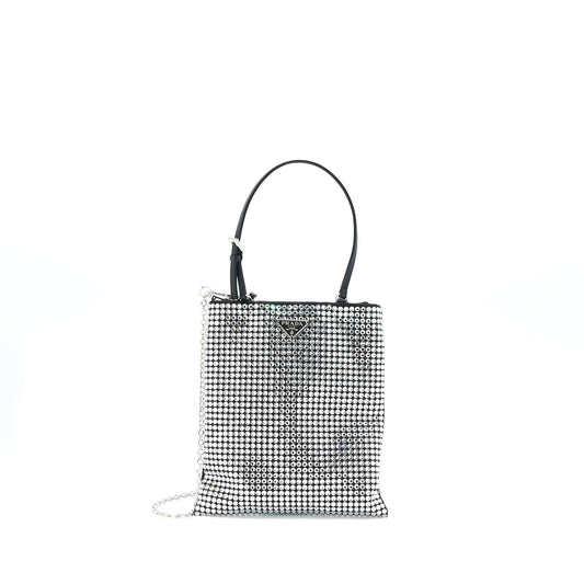 Prada Crystal Handbag With Crystal Satin Black Travel Bag