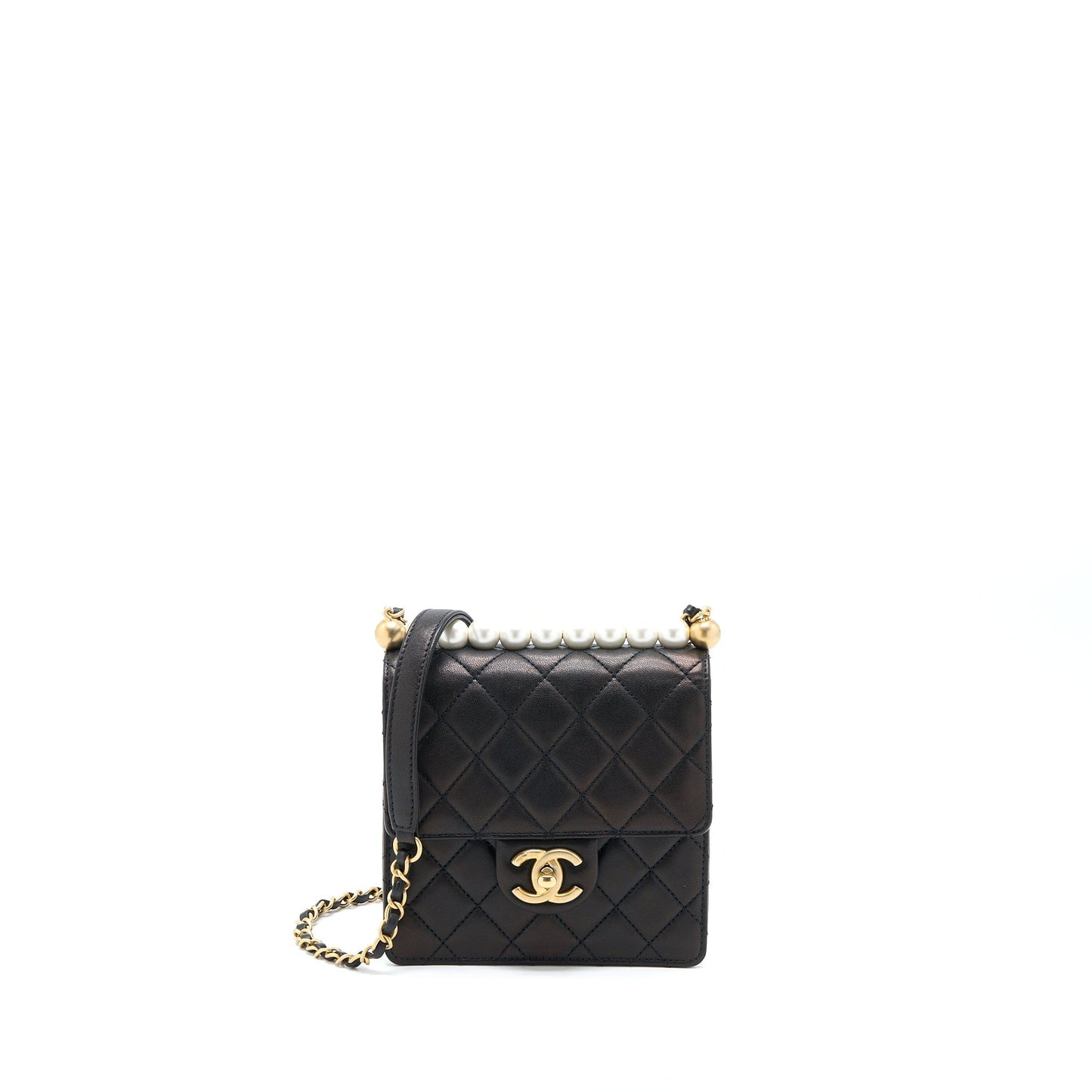 Chanel Vertical Pearl Flap Goatskin GHW Black Shoulder Bag Ghw 1