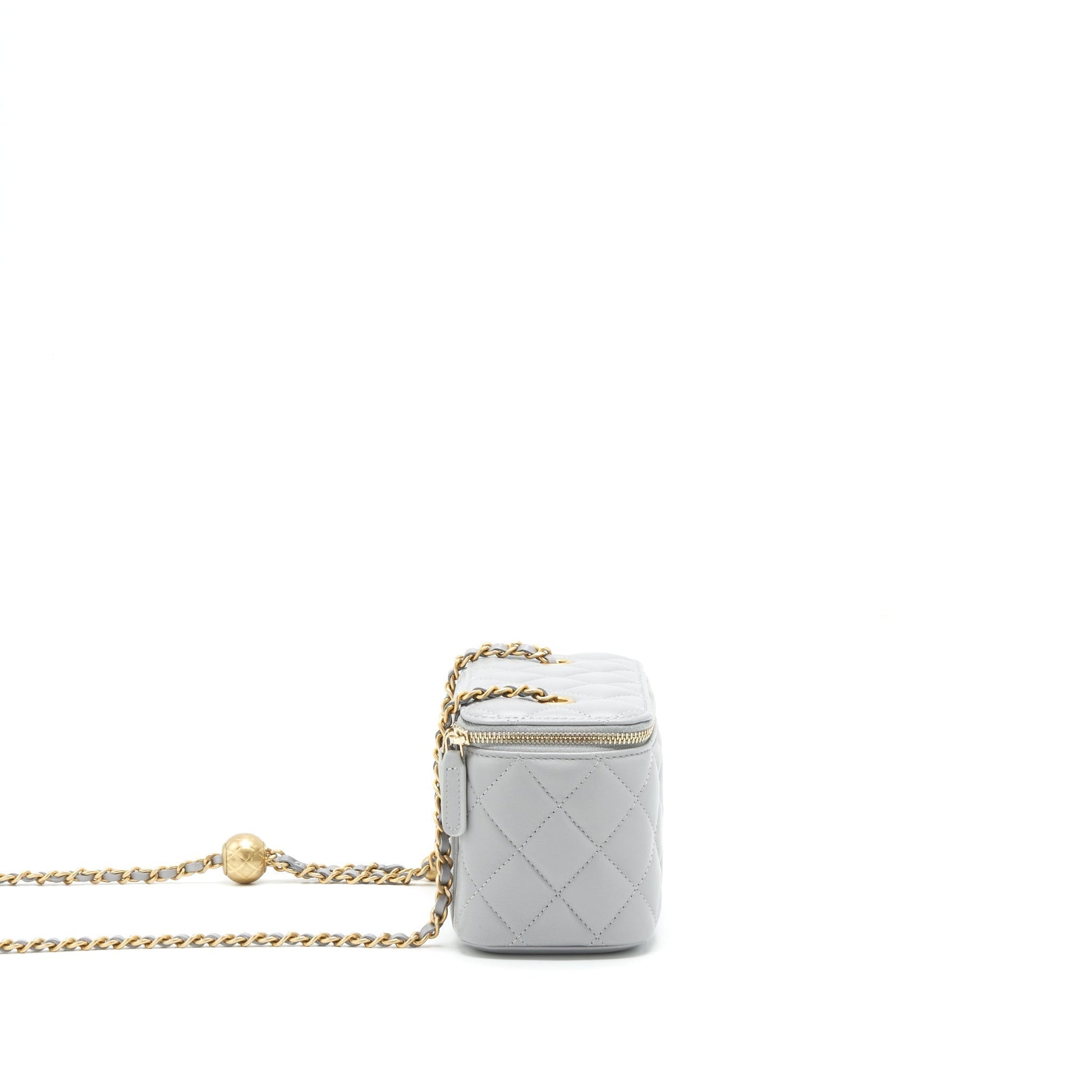 Chanel 21B Pearl Crush Long Vanity Lambskin Grey Handbag