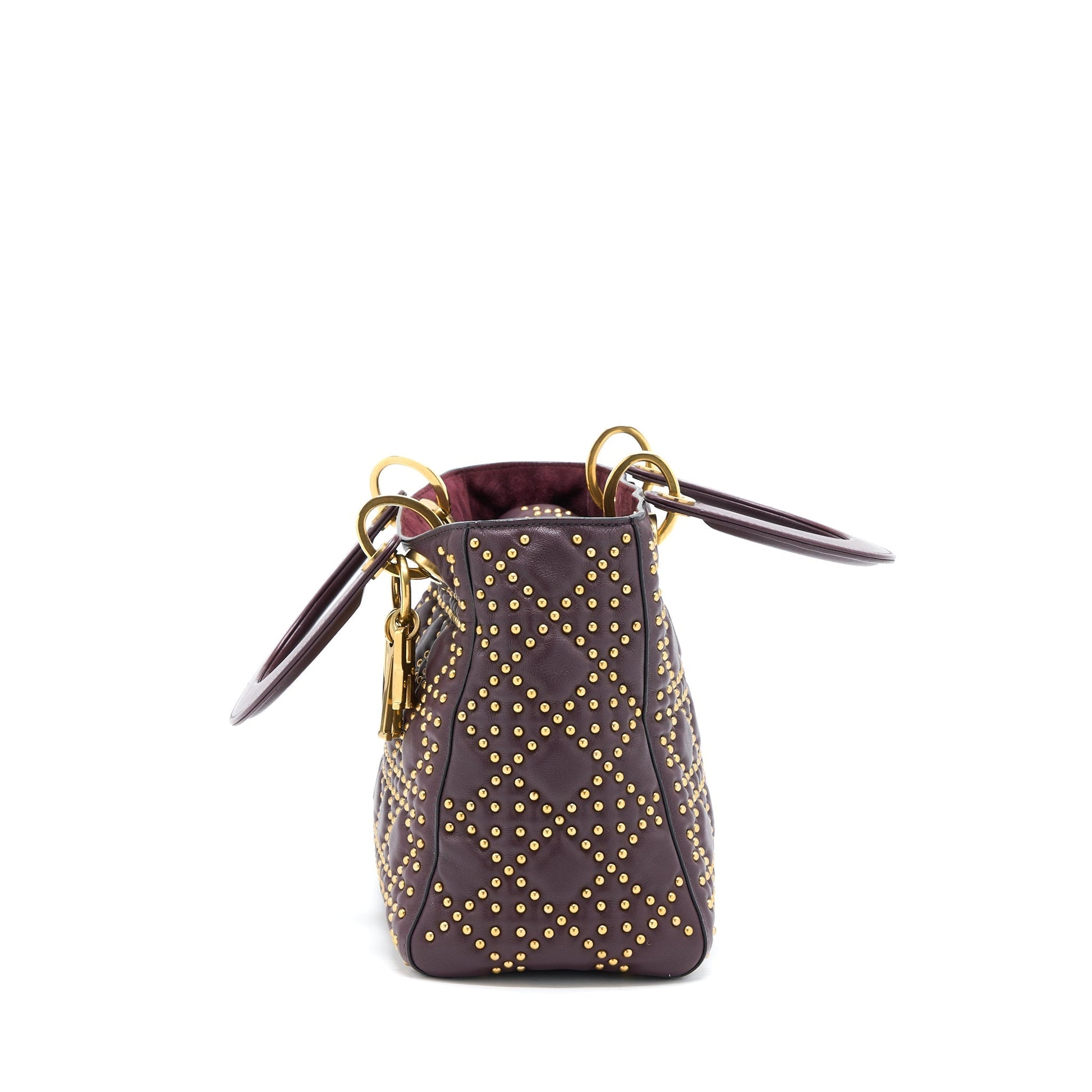 Dior Lady Rock Stud Calfskin Dark Handbag Red Medium Travel Bag