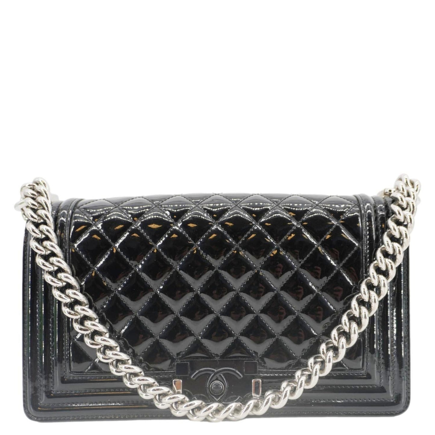Chanel Boy Flap Plexiglass Patent Leather Black Travel Bag