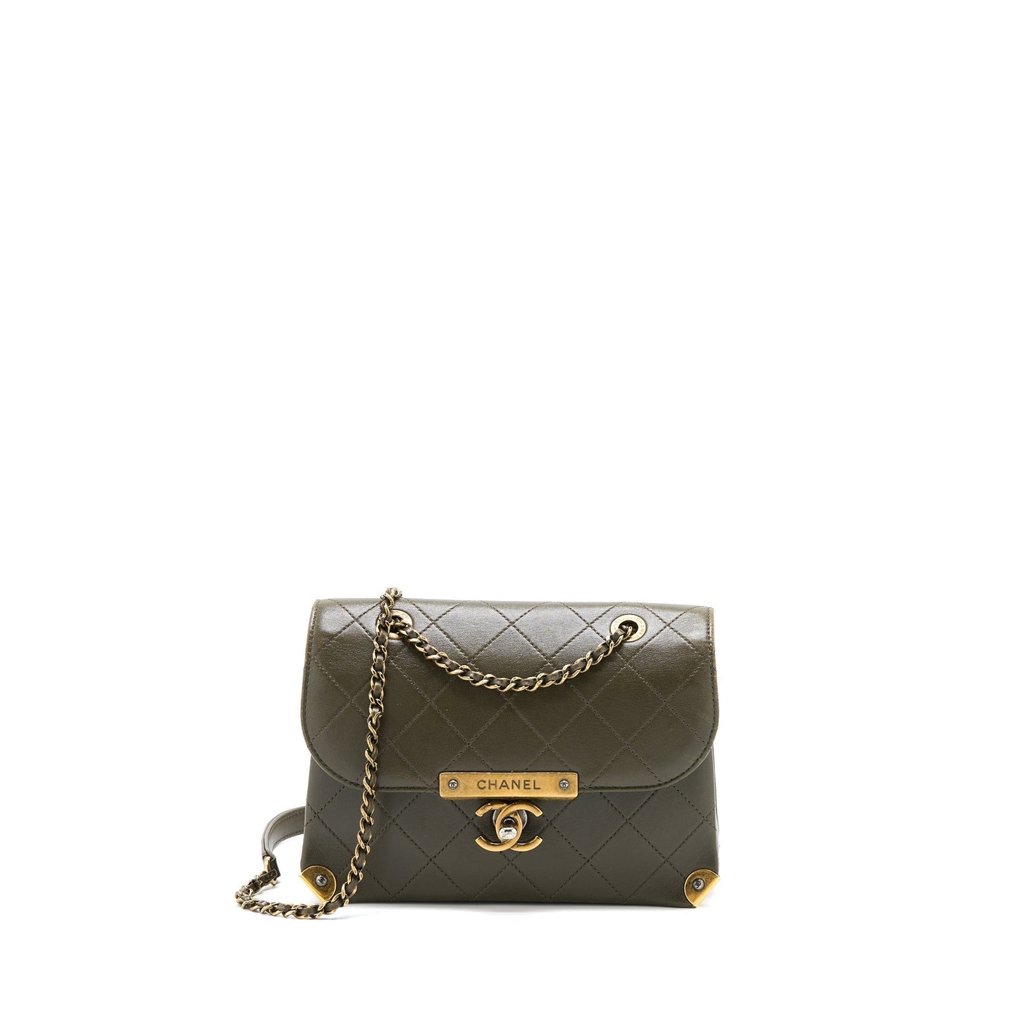 Chanel Messenger Flap Lambskin Olive Ruthenium GHW Green Shoulder Bag
