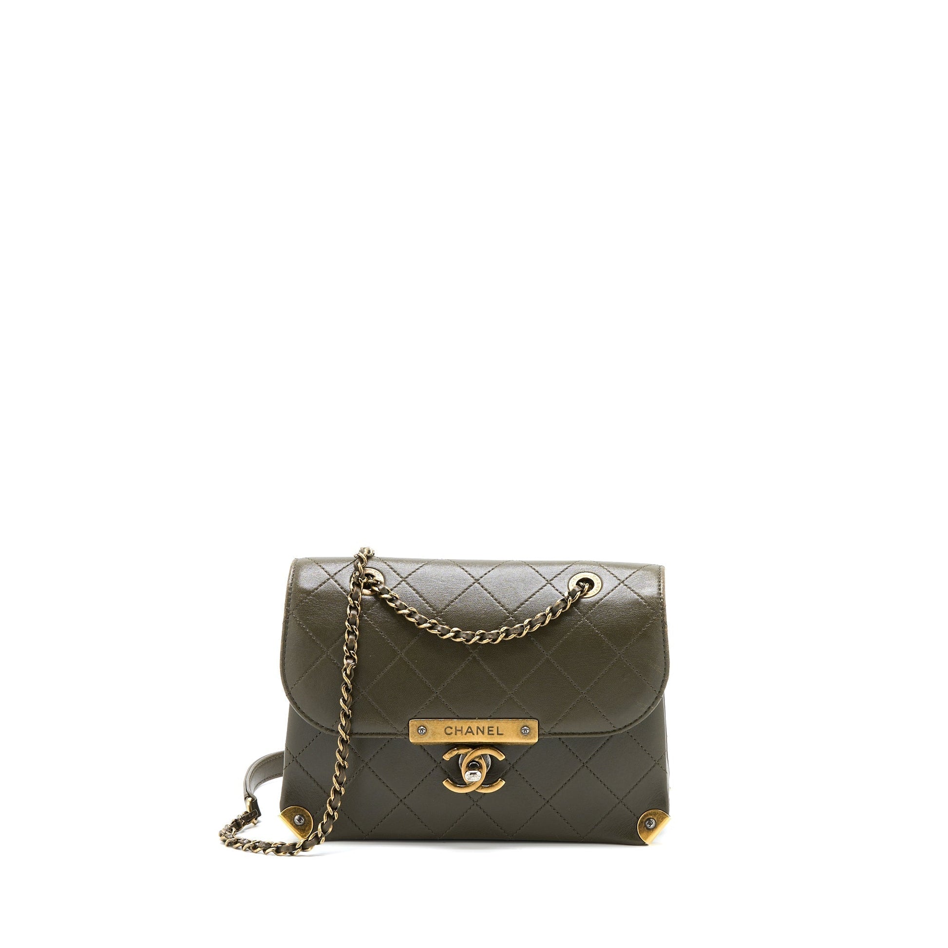 Chanel Messenger Flap Lambskin Olive Ruthenium GHW Green Shoulder Bag