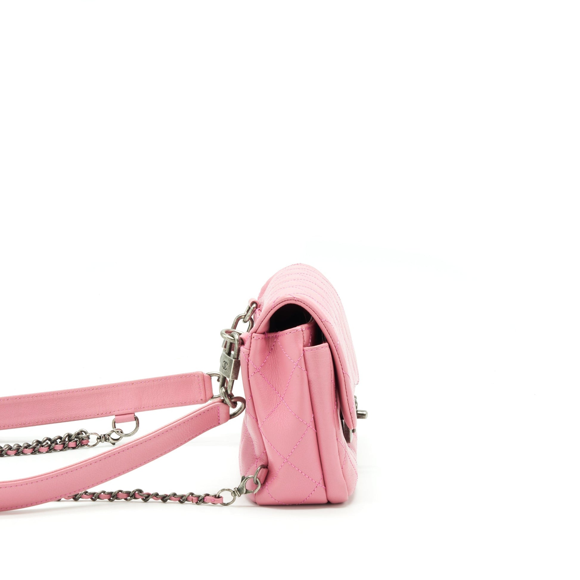 Chanel Quilted Flap Cross Body Ruthenium Hardware Pink Handbag