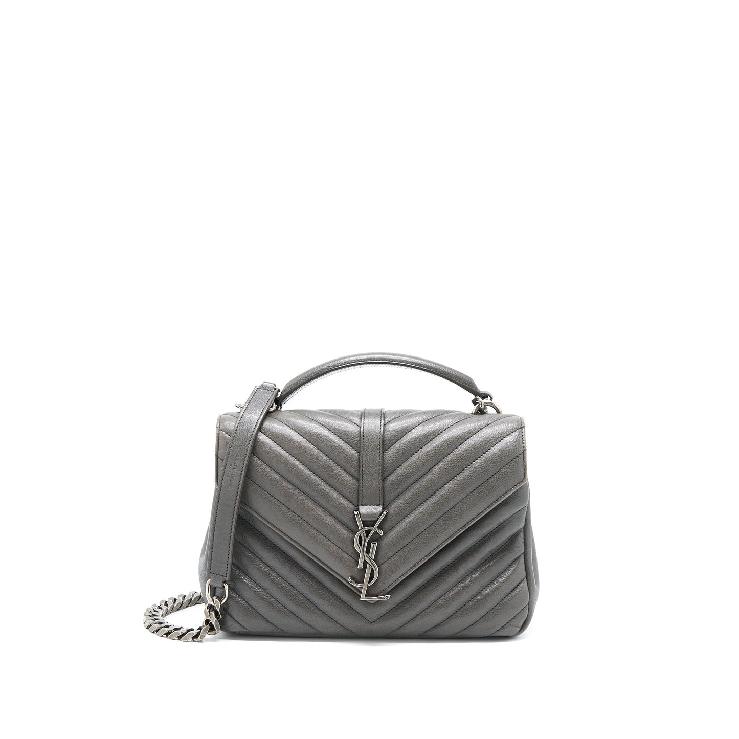 YSL Saint Laurent Saint Laurent College Purse Calfskin Grey With Travel Bag