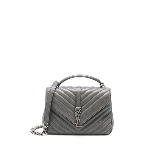 YSL Saint Laurent Saint Laurent College Purse Calfskin Grey With Travel Bag