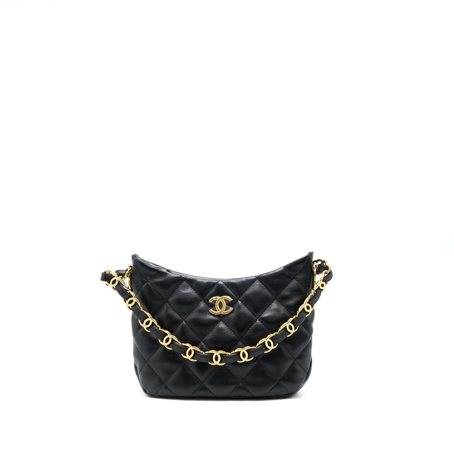 Chanel 22K Hobo Lambskin GHW Microchip Black Shoulder Bag