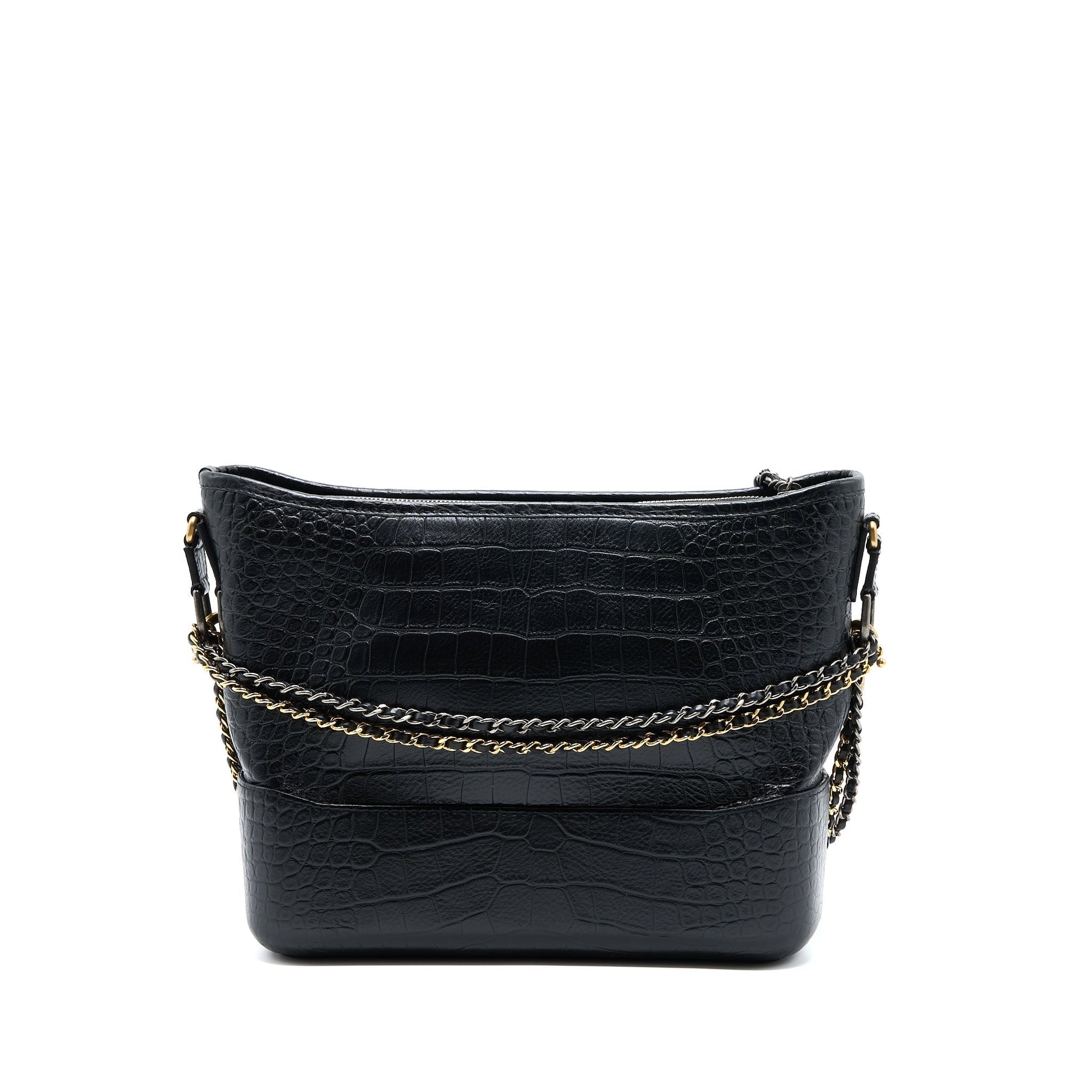 Chanel Gabrielle Hobo Croc Embossed Calfskin Logo Multicolour Black Shoulder Bag
