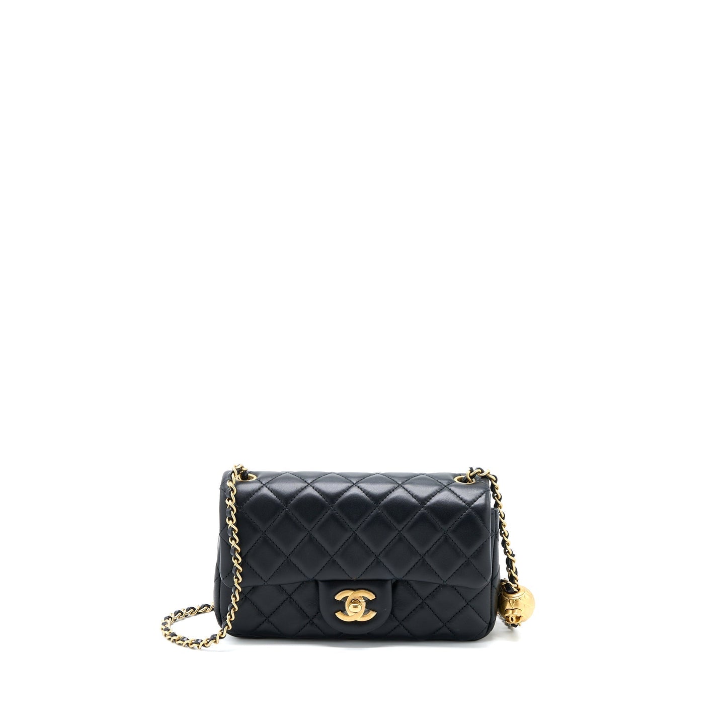 Chanel Pearl Crush Rectangular Flap Lambskin GHW Black Shoulder Bag Ghw 1