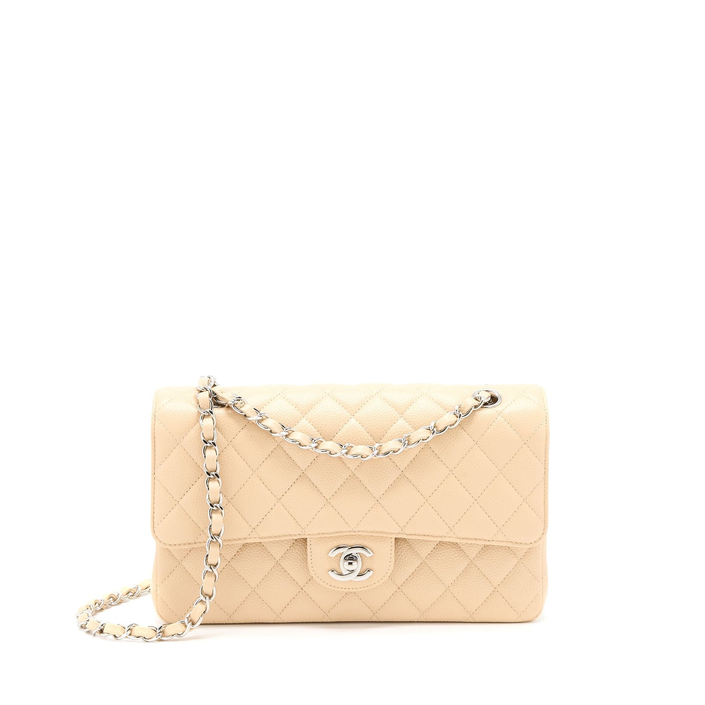 Chanel Classic Double Flap Caviar Light SHW Beige Shoulder Bag