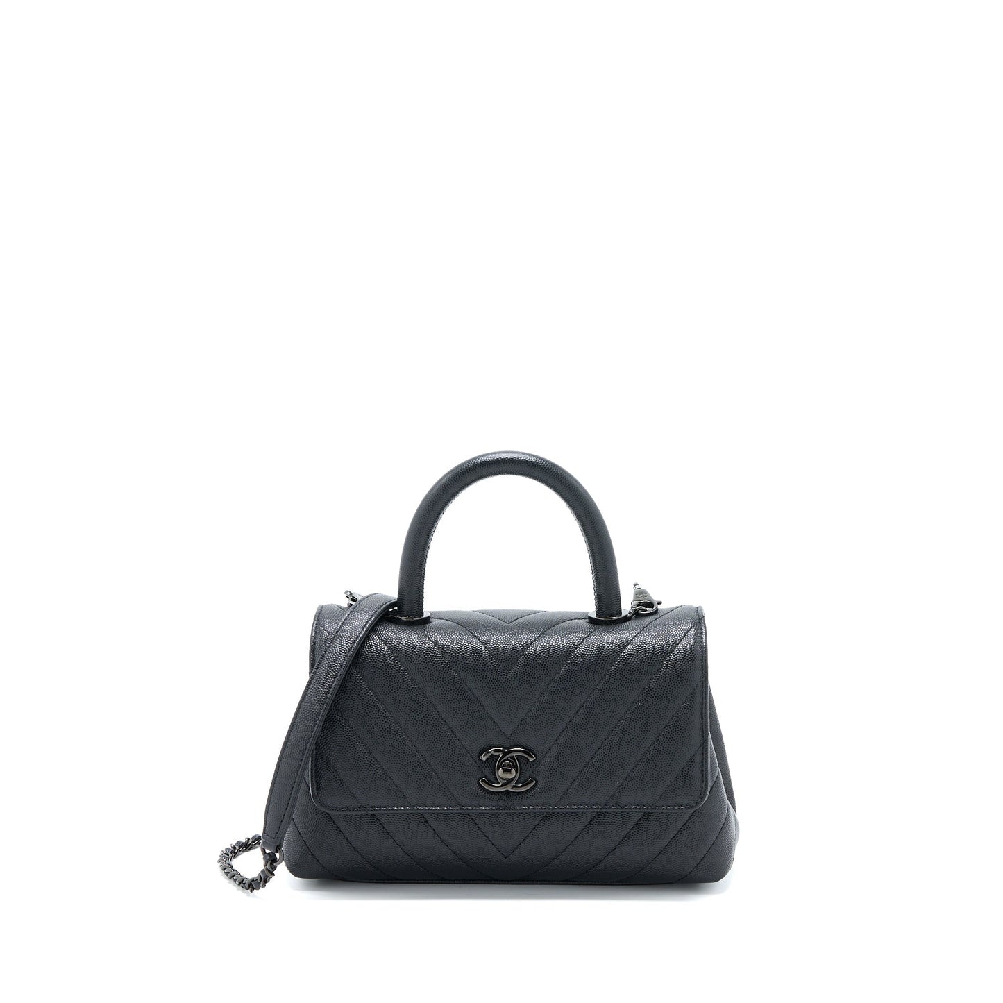 Chanel Coco Handle Chevron Caviar So Hardware Black Small Handbag