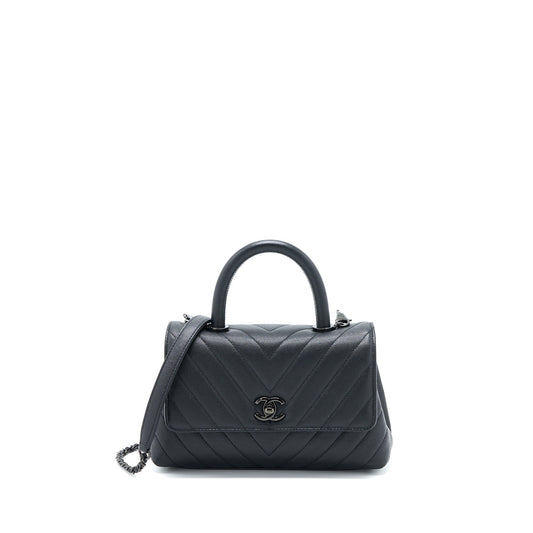 Chanel Coco Handle Chevron Caviar So Hardware Black Small Handbag