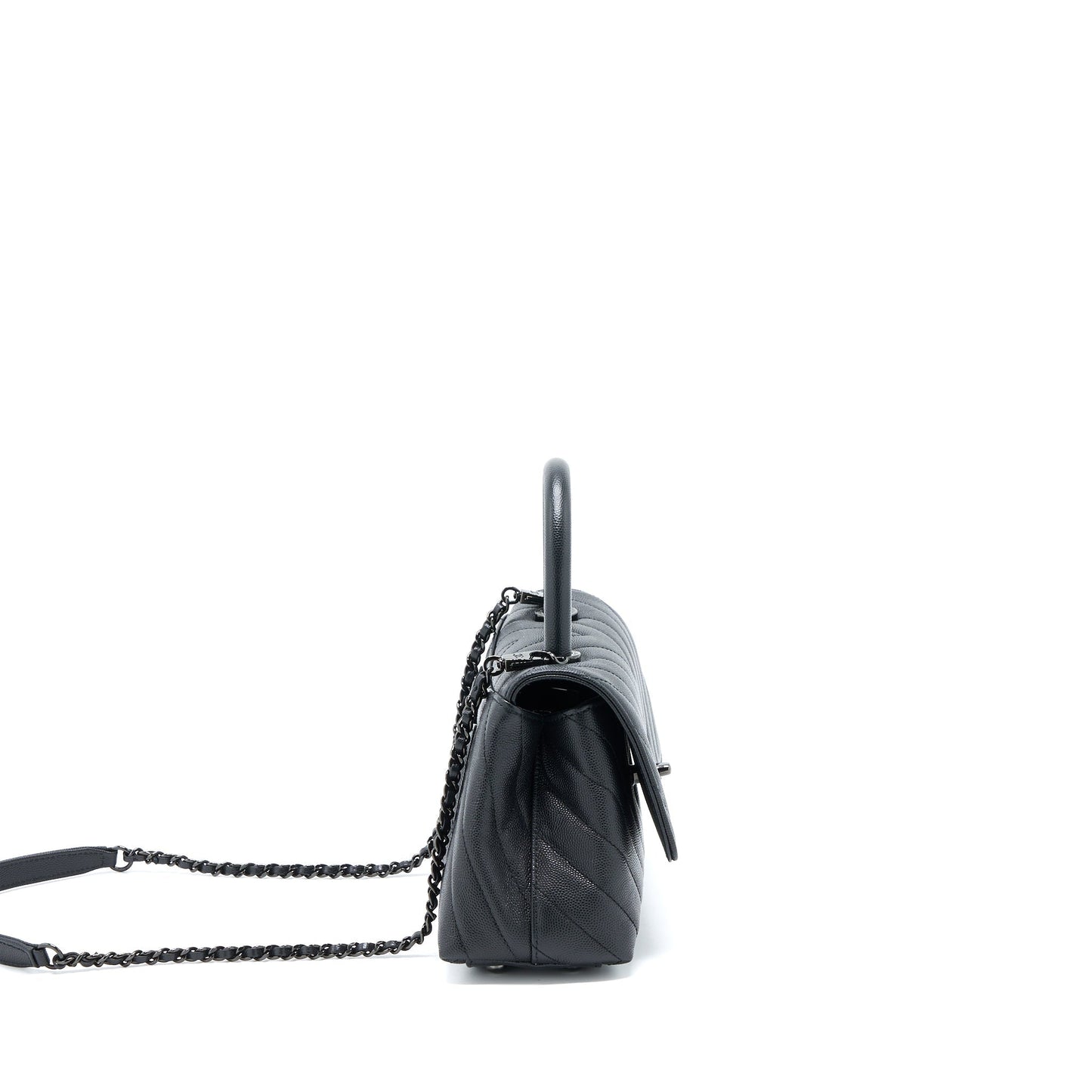 Chanel Coco Handle Chevron Caviar So Hardware Black Small Handbag