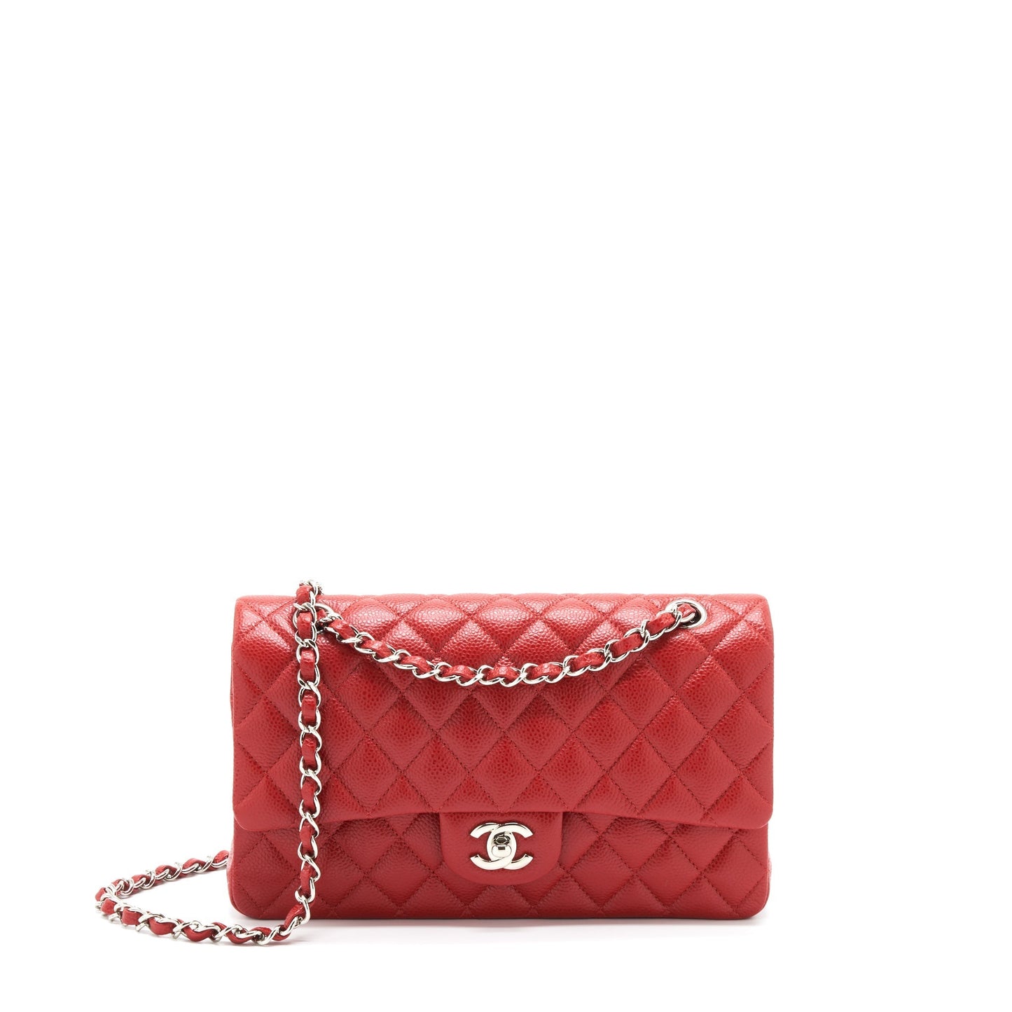 Chanel Classic Double Flap Caviar SHW Red Shoulder Bag Red Shw