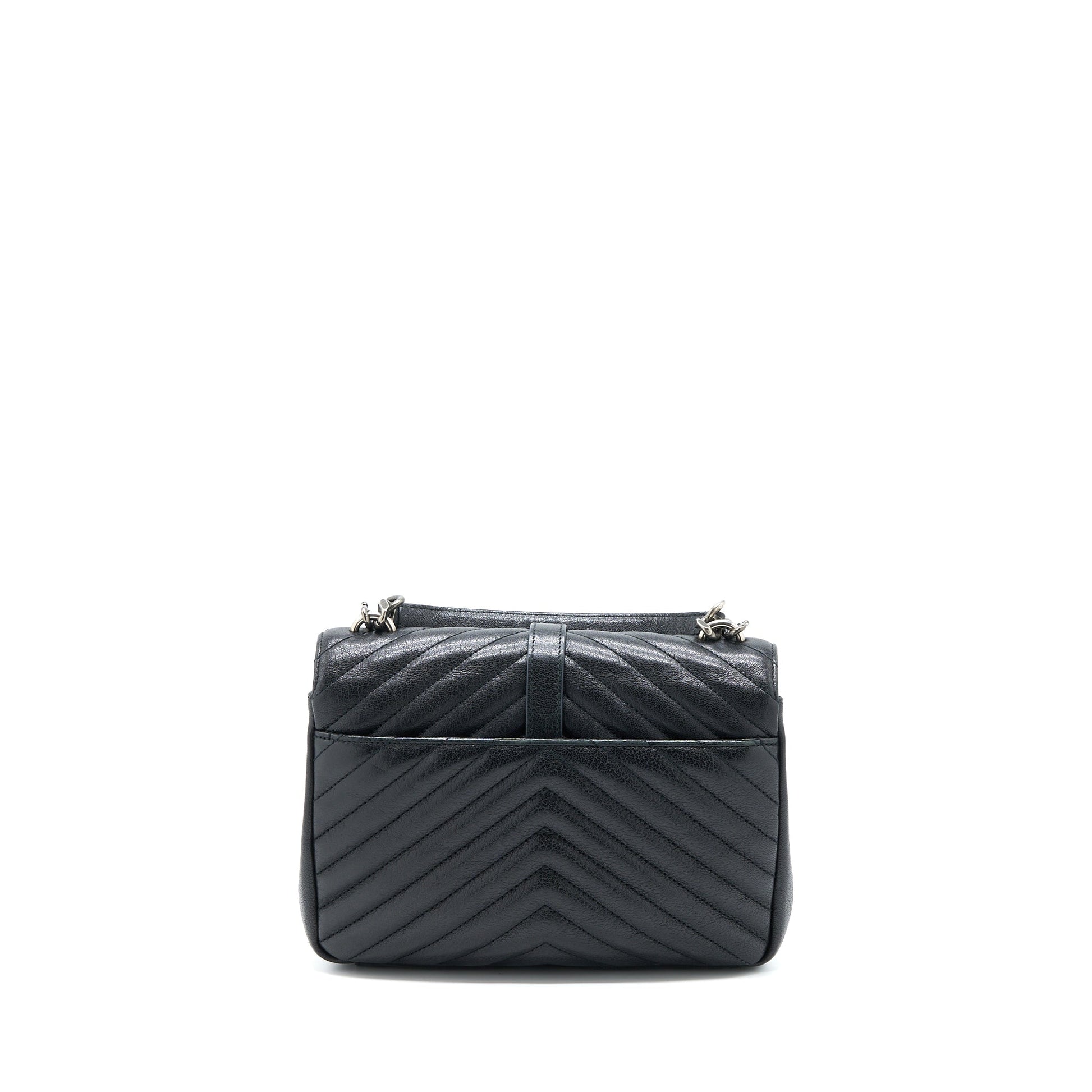 YSL Saint Laurent College Purse Lambskin Ruthenium Hardware Travel Bag Quilted Black