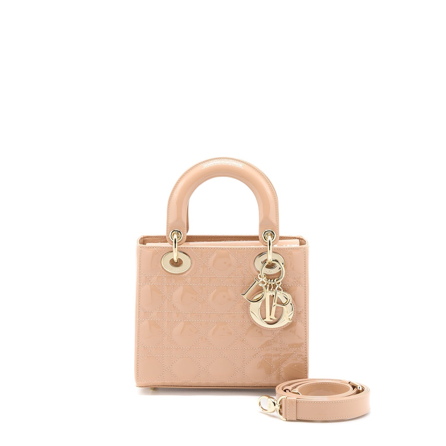 Dior Lady Patent Handbag Leather Beige Travel Bag