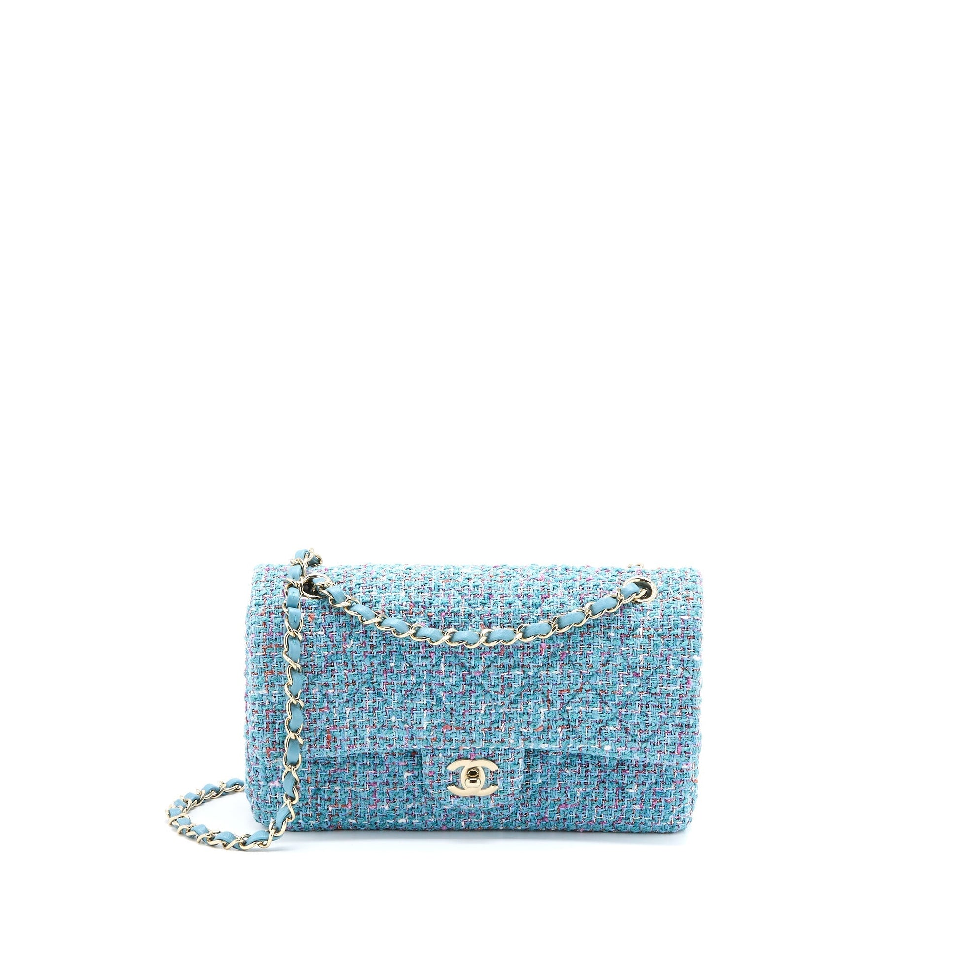 Chanel Tweed Classic Double Flap Light LGHW Blue Shoulder Bag