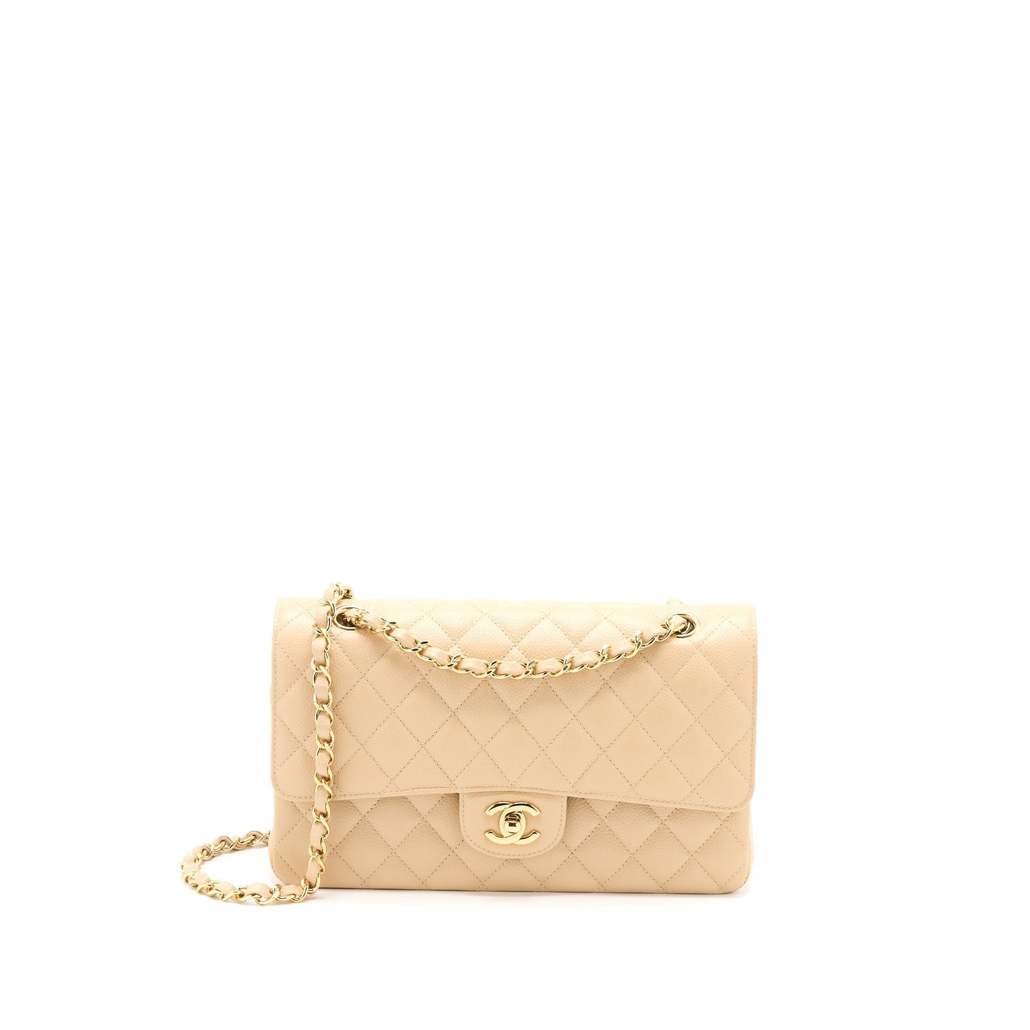 Chanel Classic Double Flap Caviar GHW Beige Shoulder Bag Ghw 1