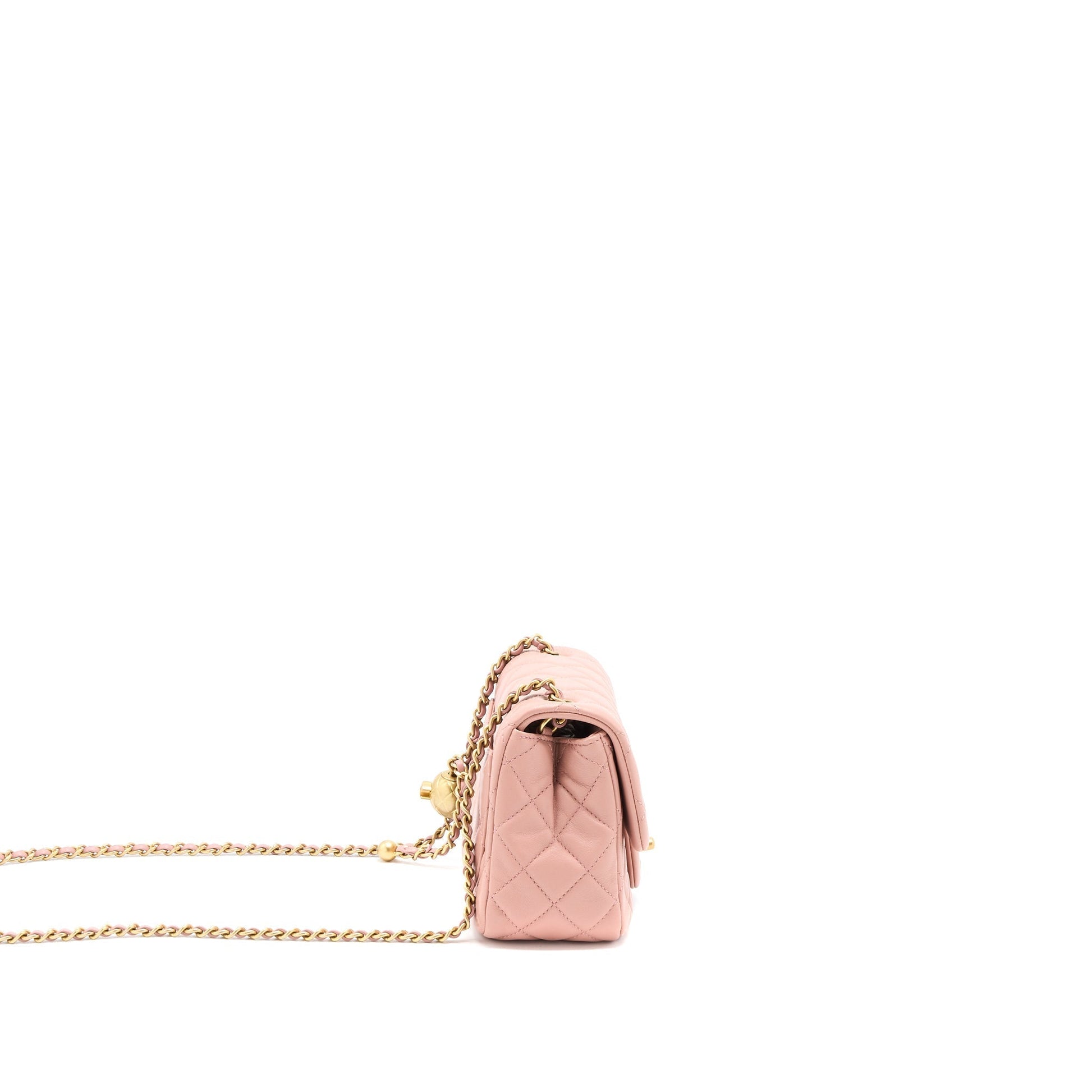 Chanel Pearl Crush Square Flap Lambskin Dark Pink Shoulder Bag