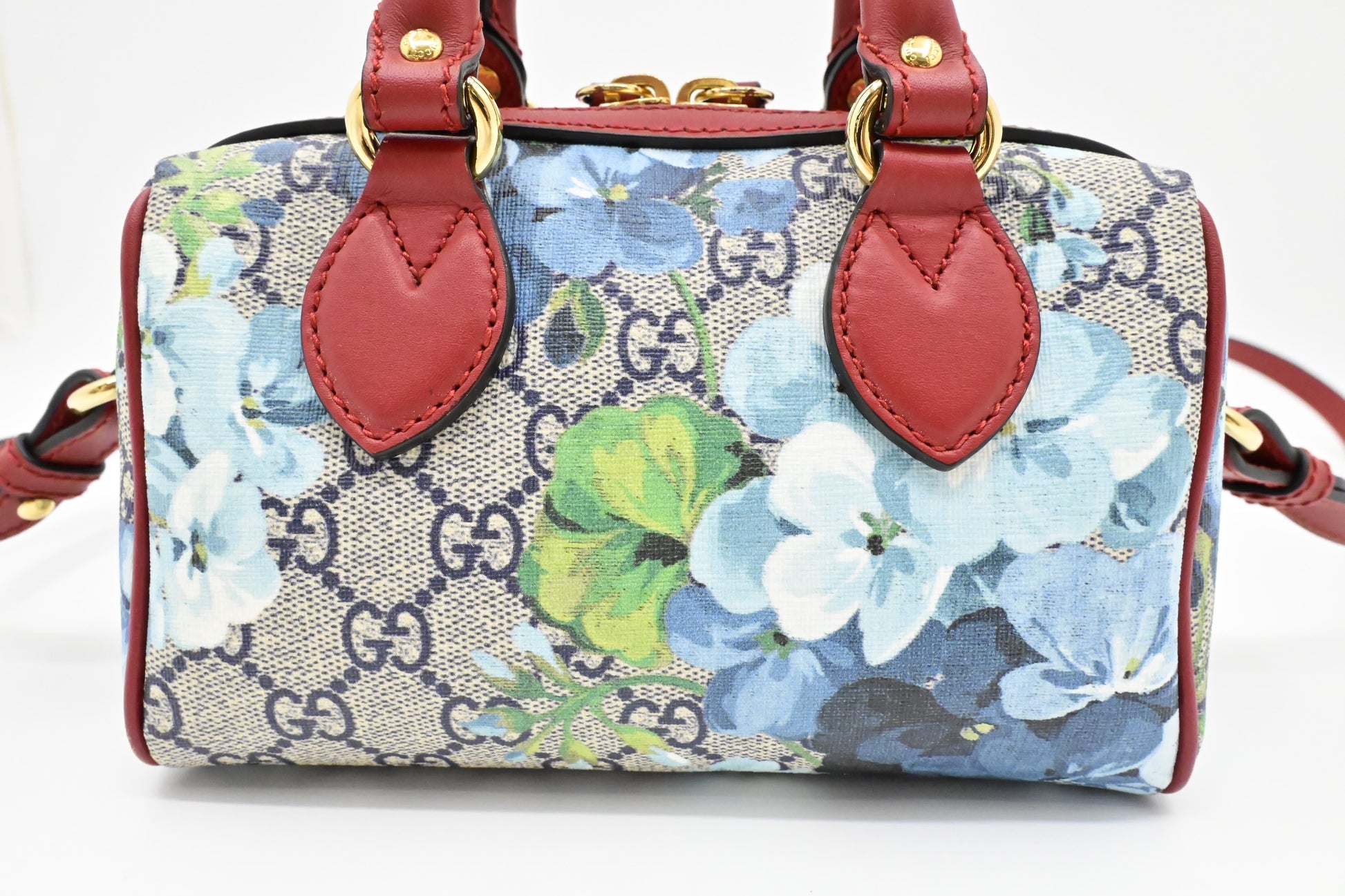 Gucci Boston Blooms GG & Leather Canvas Blue Red Travel Bag