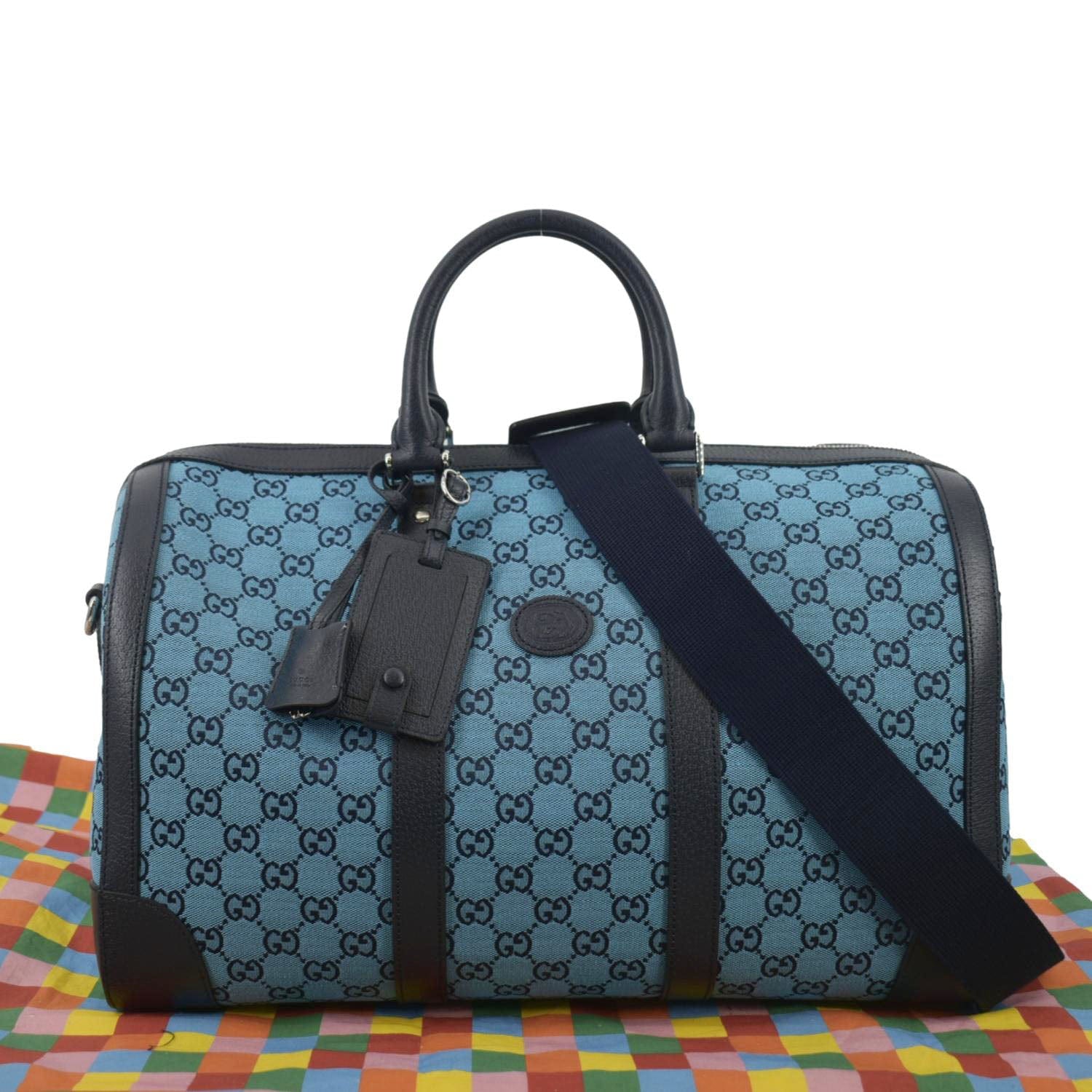 Gucci Ophidia Duffle Supreme Satchel Bag Canvas Blue Travel Bag