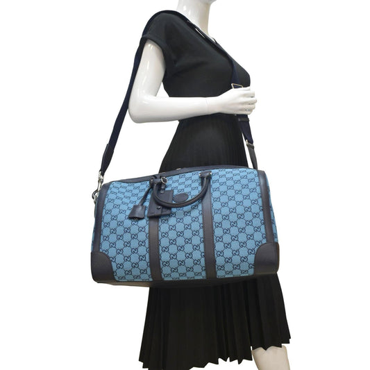 Gucci Ophidia Duffle Supreme Satchel Bag Canvas Blue Travel Bag