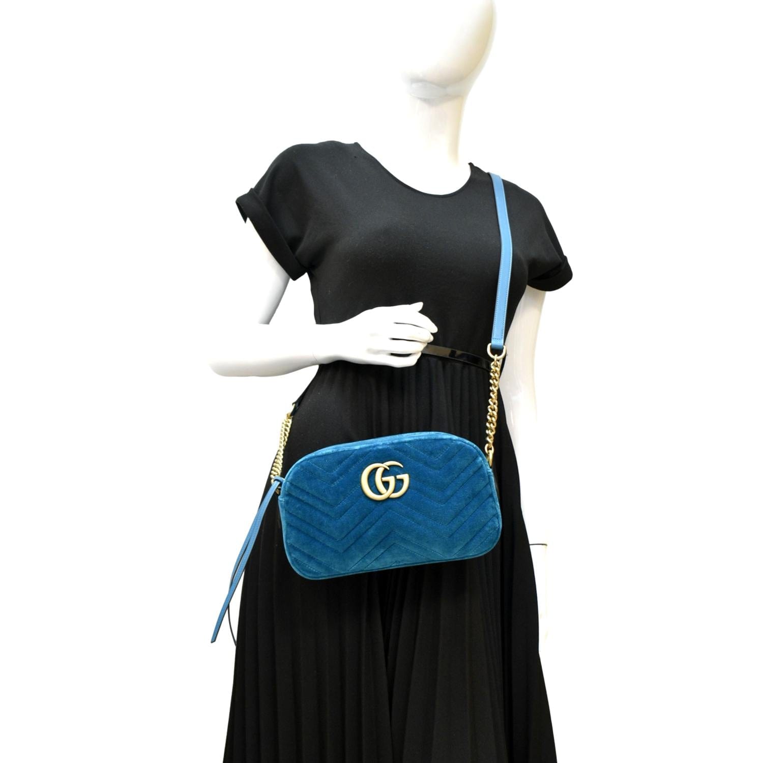 Gucci Marmont Crossbody Camera Bag Teal Suede Small Crossbody Bag