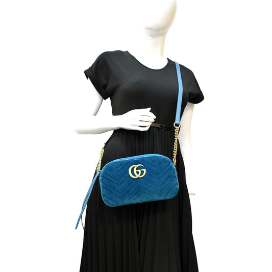 Gucci Marmont Crossbody Camera Bag Teal Suede Small Crossbody Bag