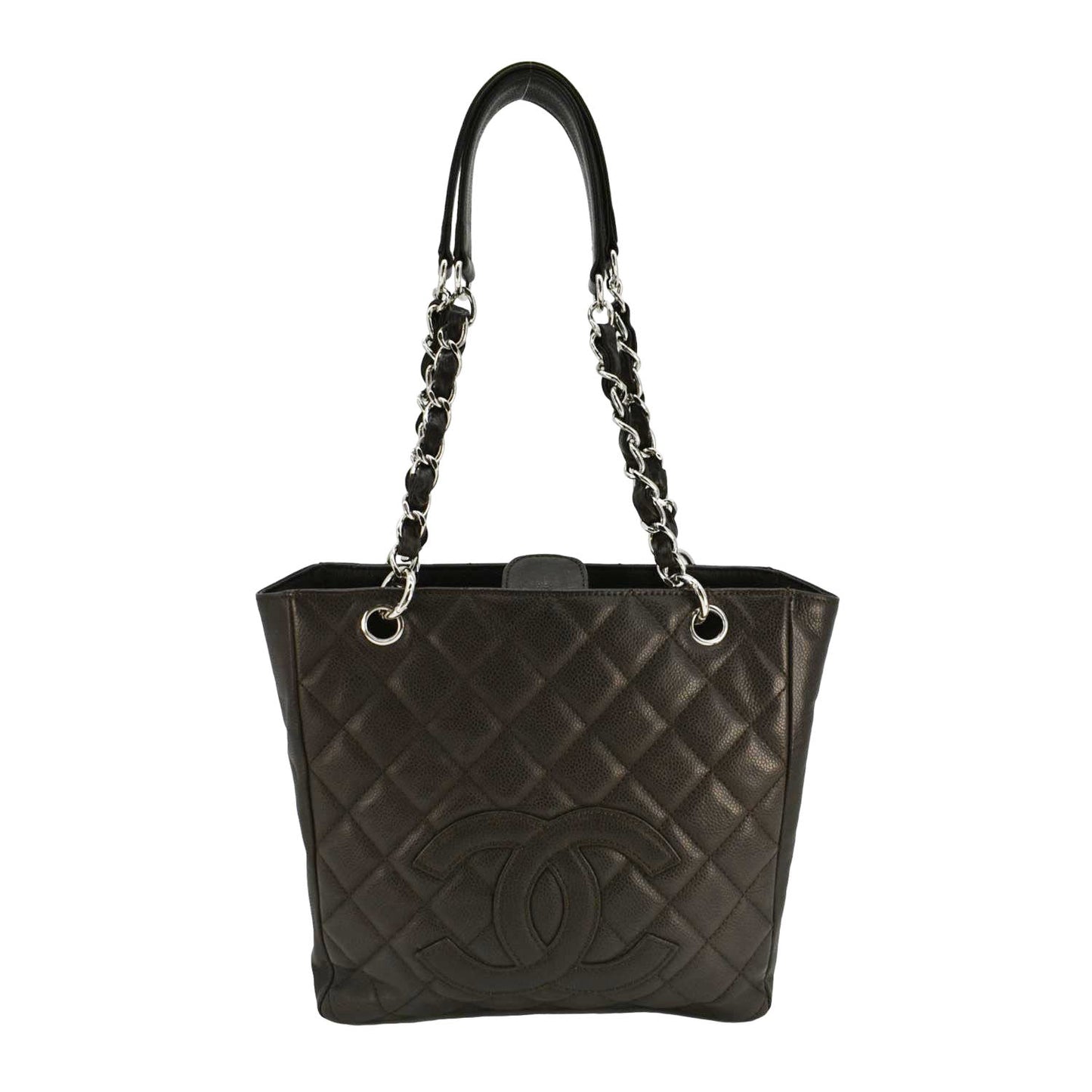 Chanel Petite Quilted Caviar Shopping Dark Leather Brown Travel Bag
