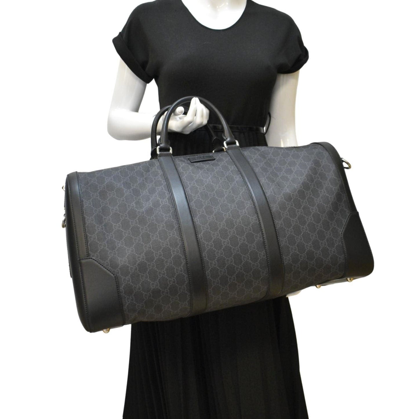 Gucci Carry On Soft Supreme Duffle Bag Canvas Black Travel Bag