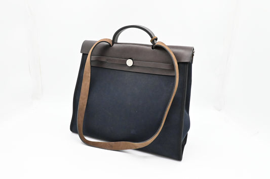 Hermes Herbag Zip In Canvas Black Travel Bag