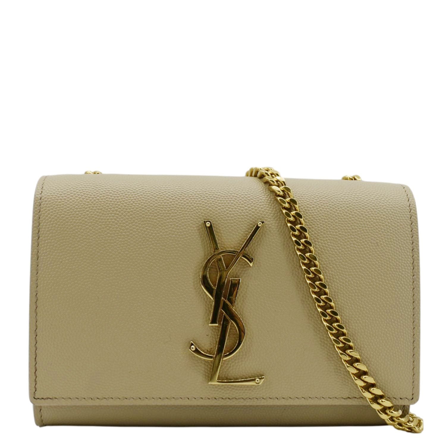 YSL Saint Laurent Yves Kate Clutch Crossbody Bag Leather Cream Chain Clutch Bag