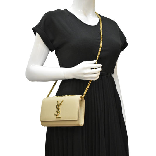 YSL Saint Laurent Yves Kate Clutch Crossbody Bag Leather Cream Chain Clutch Bag