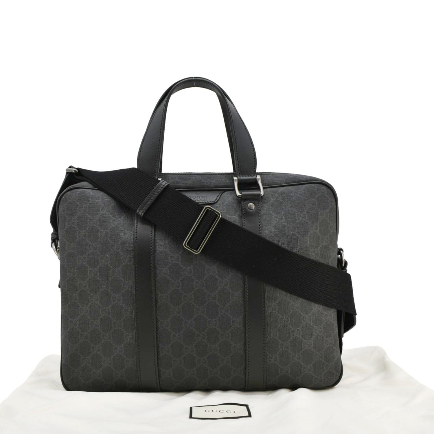 Gucci Business Way Supreme Briefcase Handbag Monogram Black Travel Bag