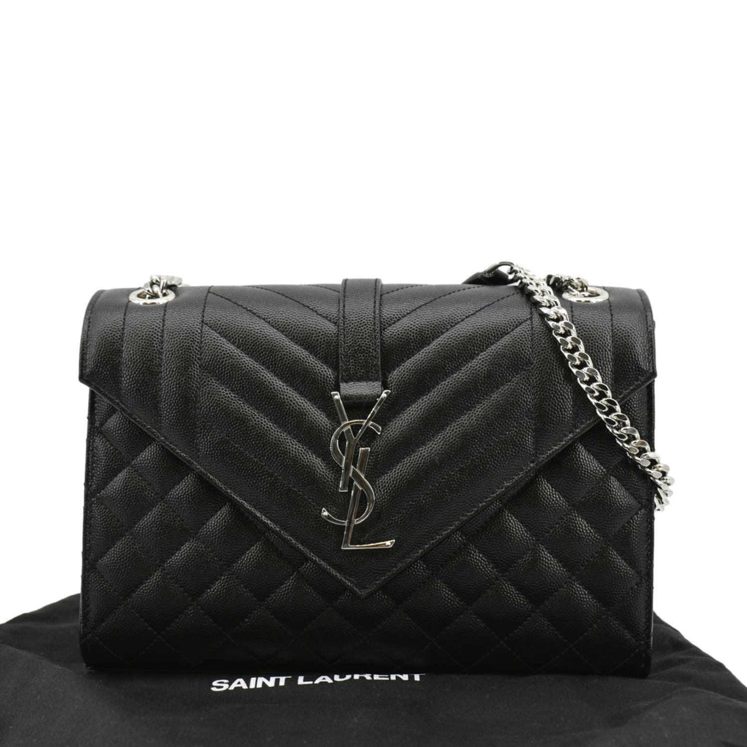 YSL Saint Laurent Yves Envelope Mix Matelass Shoulder Bag Leather Black Chain