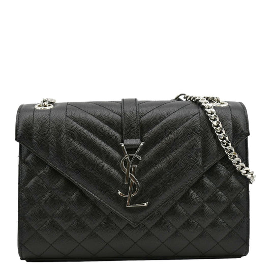 YSL Saint Laurent Saint Envelope Mix Matelassé Shoulder Bag Leather Black
