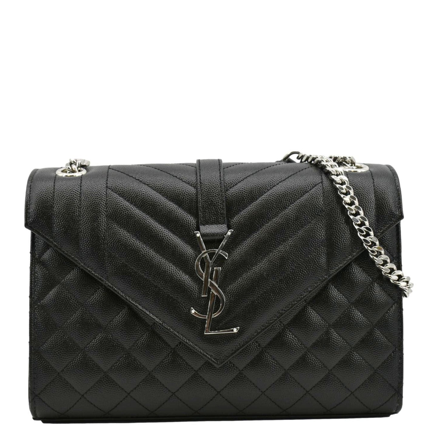 YSL Saint Laurent Yves Envelope Mix Matelass Shoulder Bag Leather Black Chain