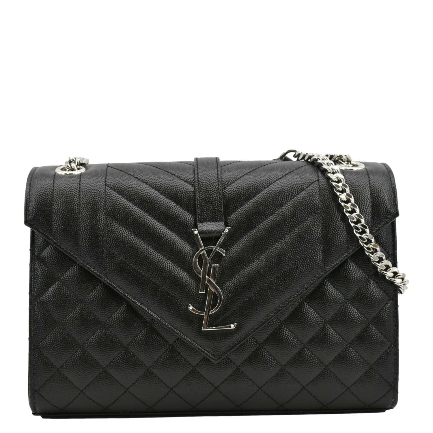 YSL Saint Laurent Yves Envelope Mix Matelass Shoulder Bag Leather Black Chain